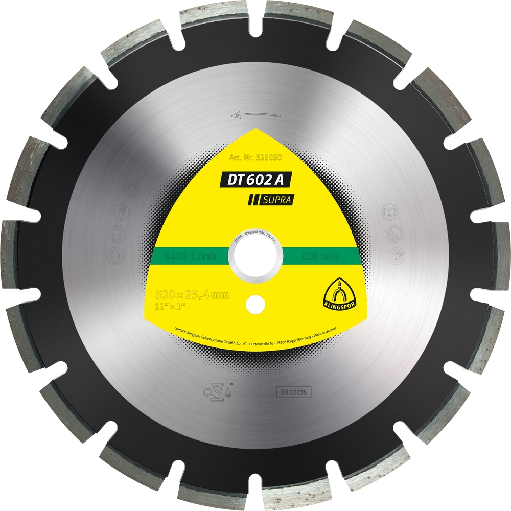 Disques à tronçonner diamantés DT SUPRA DT602A S 500X3,7X25,4 30W 10 KLINGSPOR - 325171