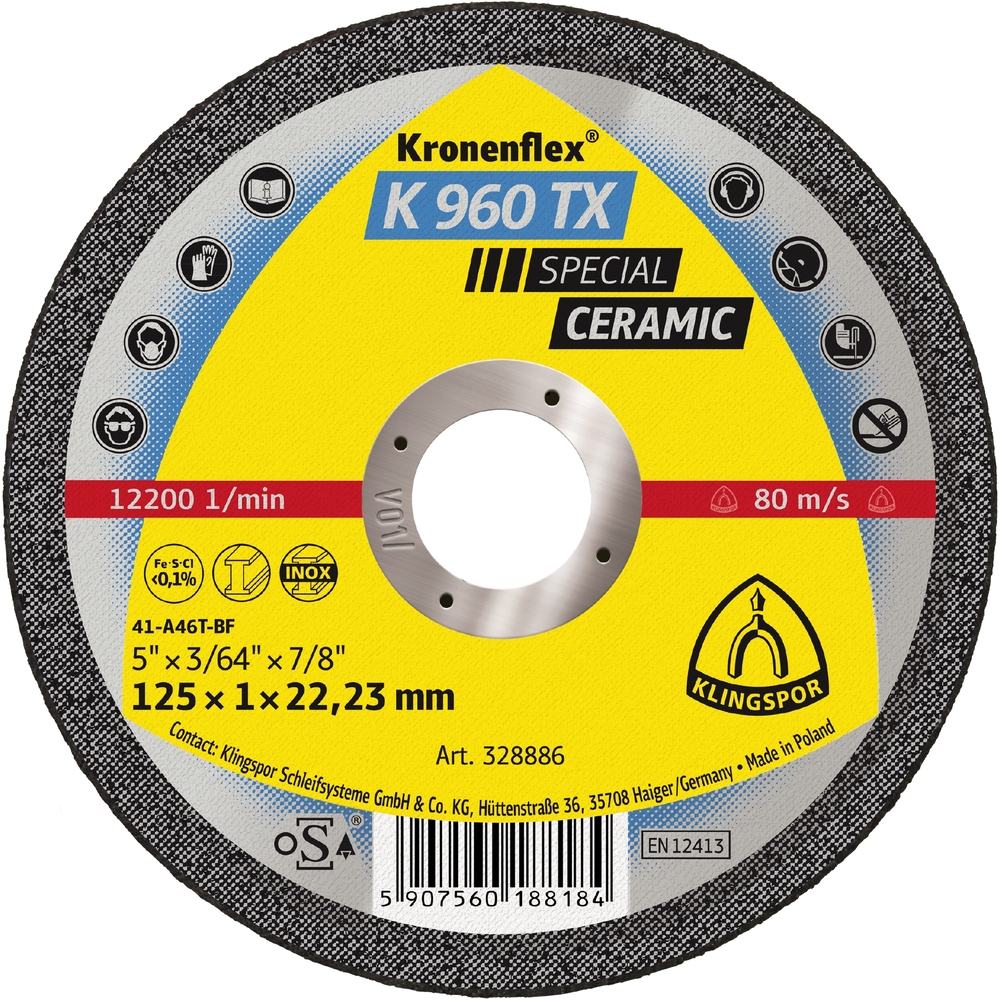 25 Disques à tronçonner KT SPECIAL K960TX S GER 125X1X22,23 KLINGSPOR - 328886