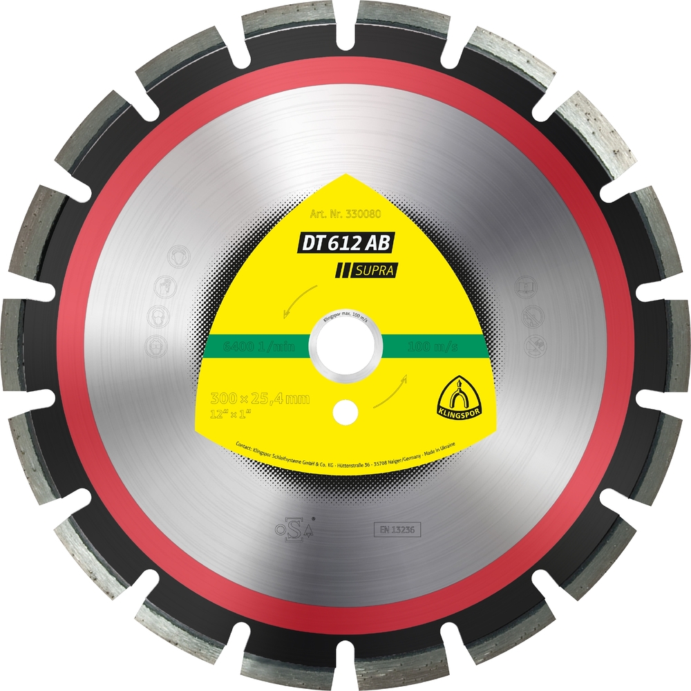 Disques à tronçonner diamantés DT SUPRA DT612AB S 350X3,2X25,4 21W 10 KLINGSPOR - 330081