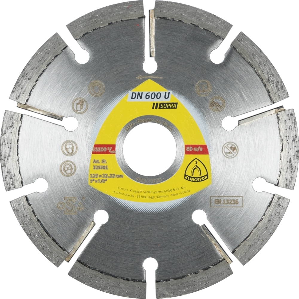 Disques à tronçonner diamantés DT SUPRA DN600U S 125X10X22,23 10S 7 KLINGSPOR - 330664
