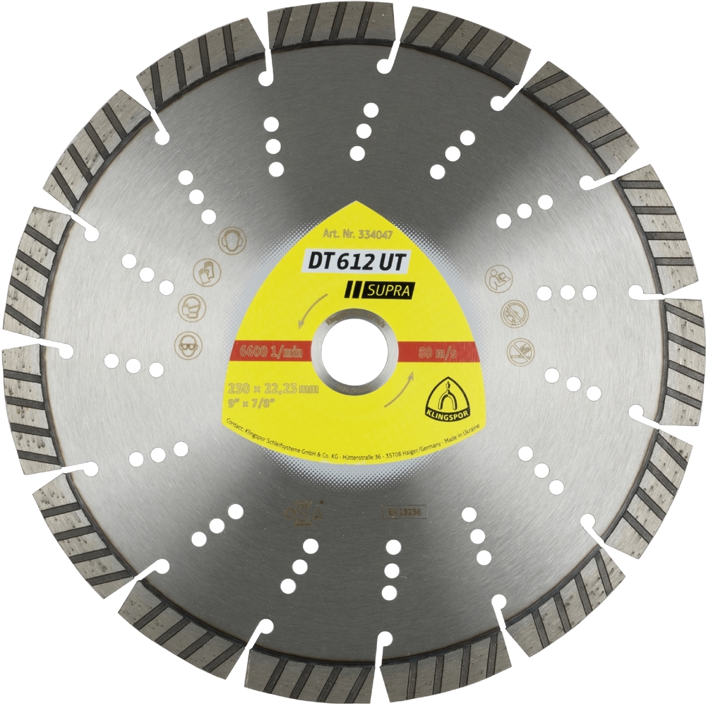 Disques à tronçonner diamantés DT SUPRA DT612UT S 230X2,6X22,23 15ST 12 KLINGSPOR - 334047
