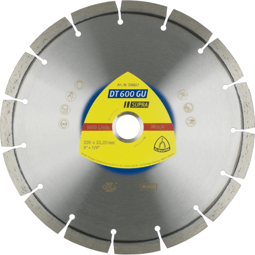 Disques à tronçonner diamantés DT SUPRA DT600GU S 230X2,6X22,23 15S 10 KLINGSPOR - 336617