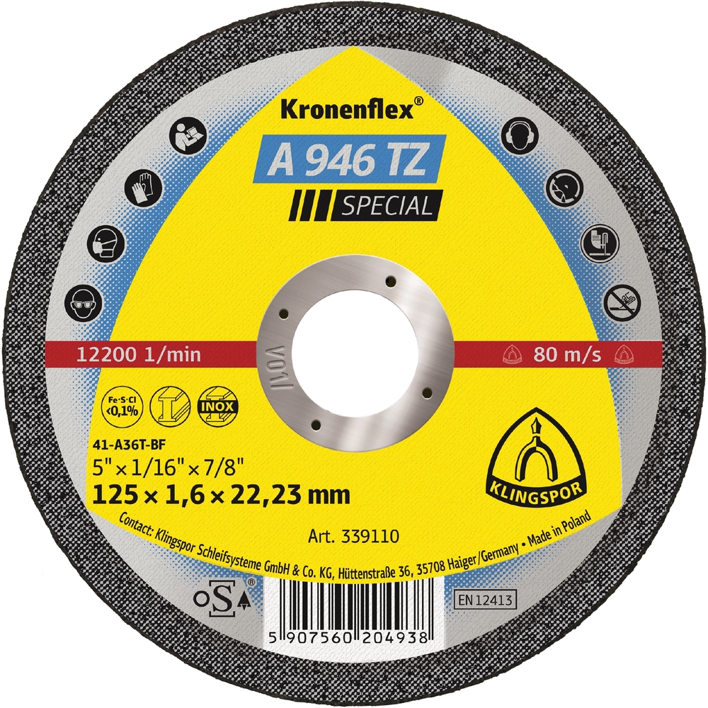 25 Disques à tronçonner KT SPECIAL A946TZ S GER 125X1,6X22,23 DO KLINGSPOR - 339110
