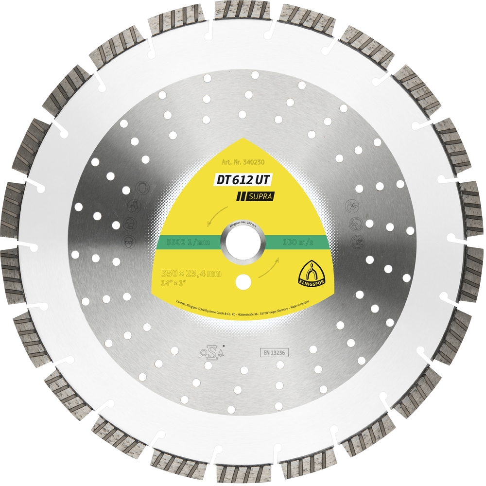 Disques à tronçonner diamantés DT SUPRA DT612UT S 350X3X25,4 22ST 12 KLINGSPOR - 340230