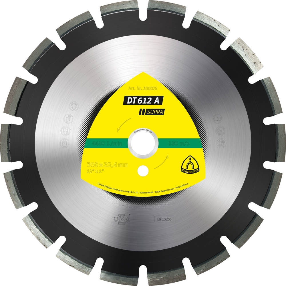 Disques à tronçonner diamantés DT SUPRA DT612A S 400X3,6X25,4 24W 10 KLINGSPOR - 349227