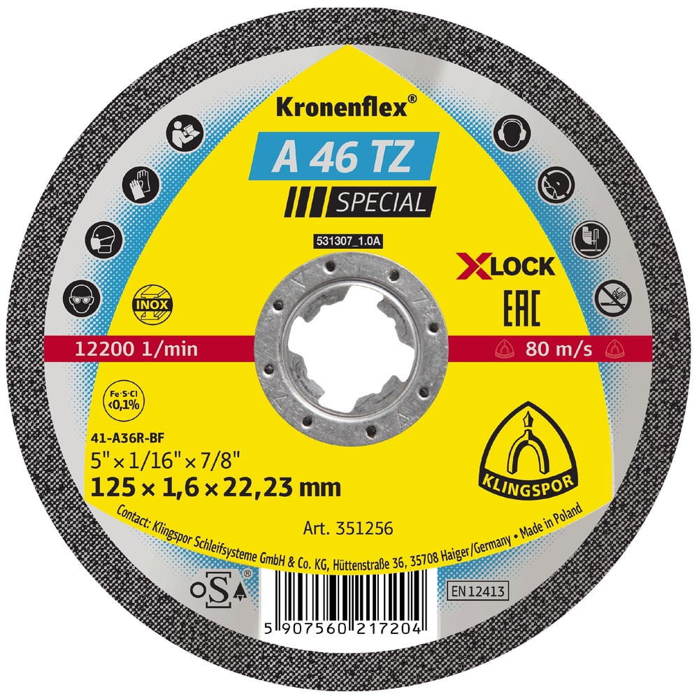 25 Disques à tronçonner KT SPECIAL A46TZ S GER 125X1,6X22,23 X-L KLINGSPOR - 351256