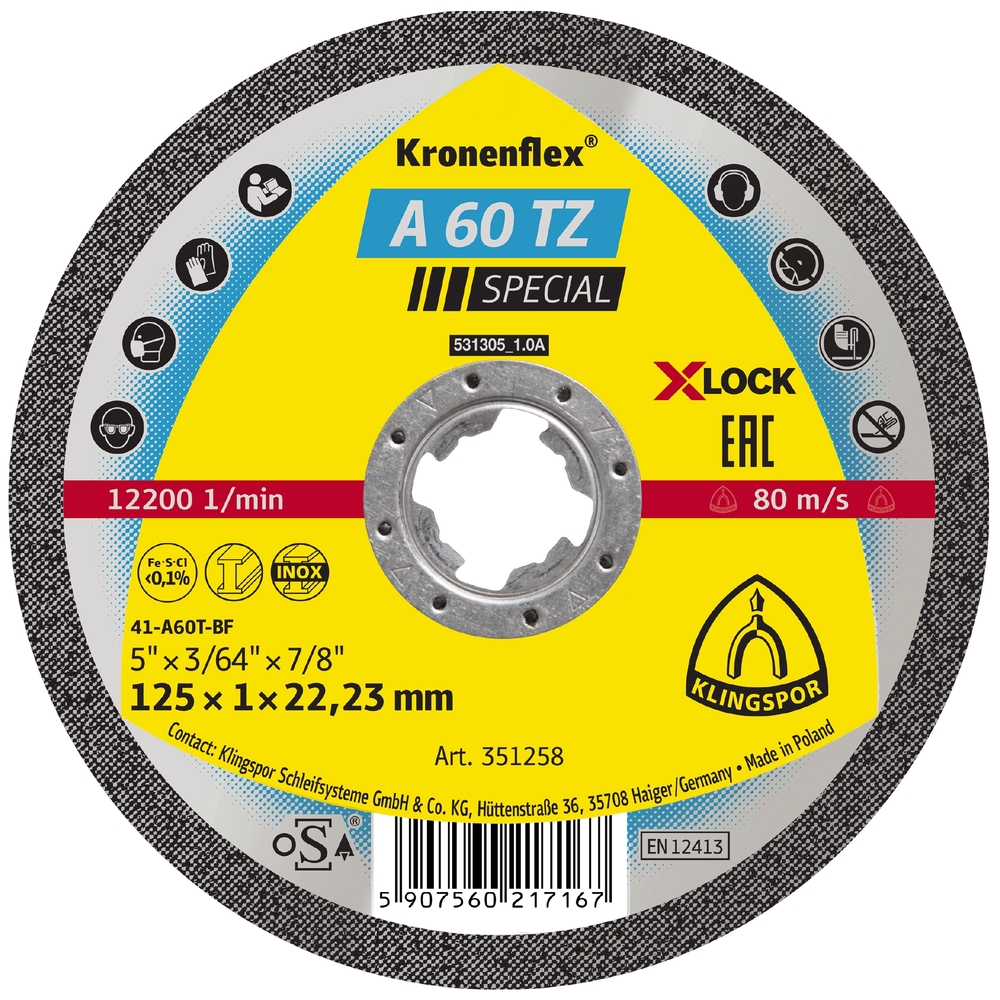 25 Disques à tronçonner KT SPECIAL A60TZ S GER 125X1X22,23 X-LOC KLINGSPOR - 351258