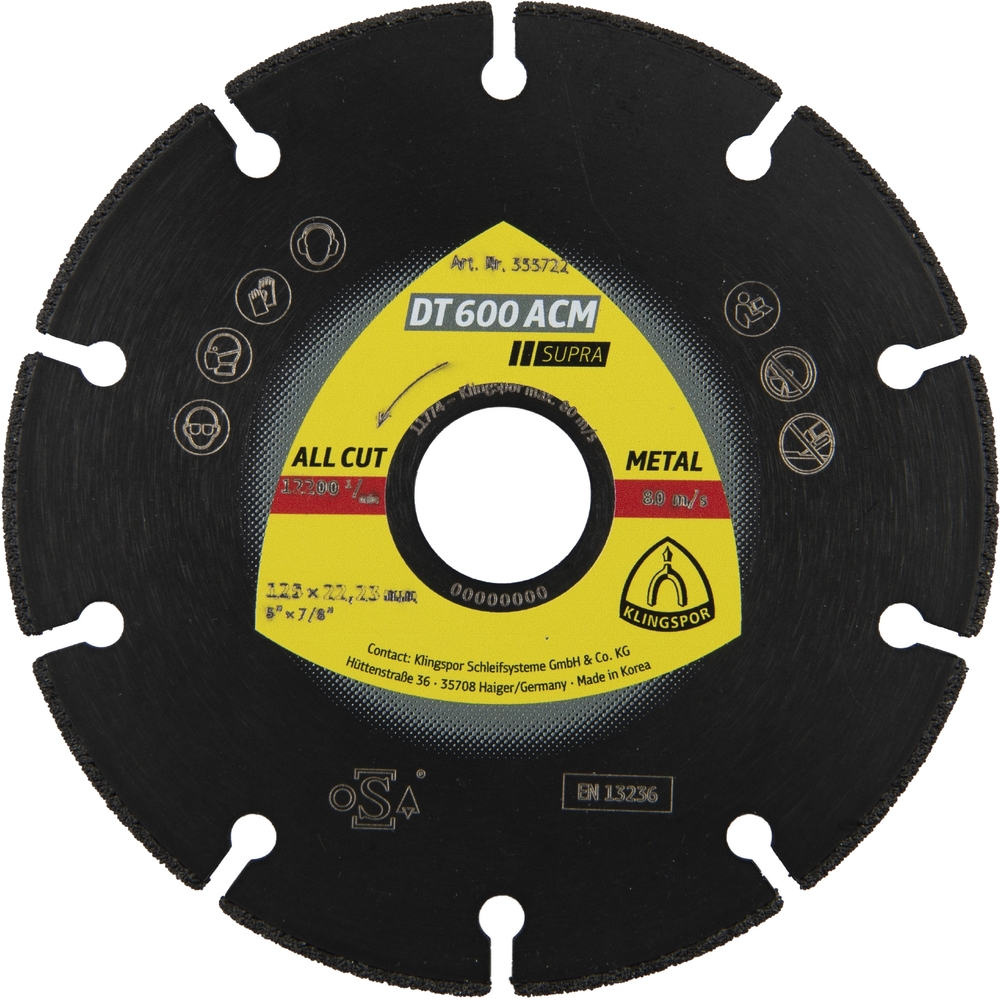 Disques à tronçonner diamantés DT SUPRA DT600ACM S 125X1,3X22,23 VG 1,8 KLINGSPOR - 355722