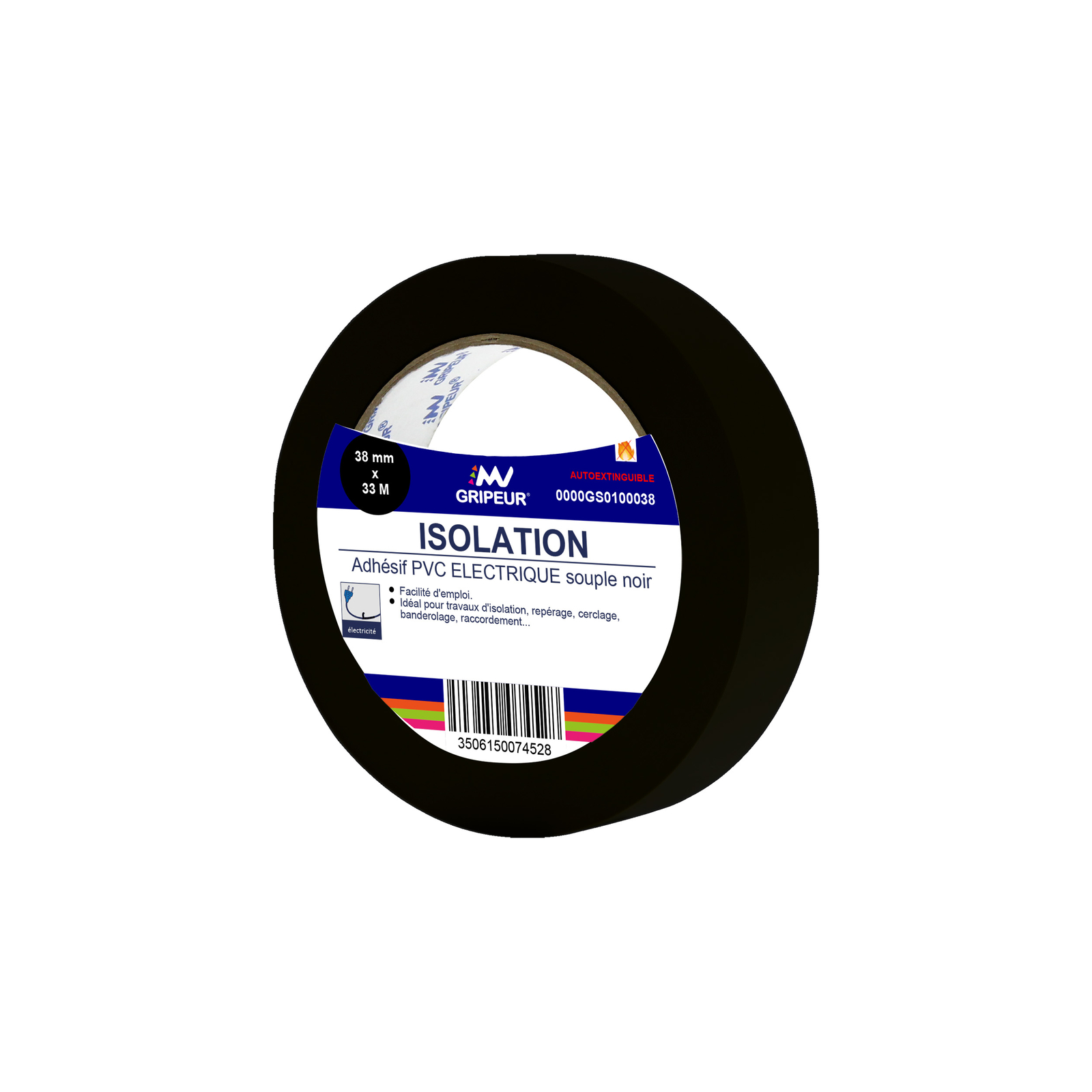 PVC Isolation Electrique GS010 Auto-Extinguible noir 150µ 38mm x 33m LIMA - 0000GS0100038