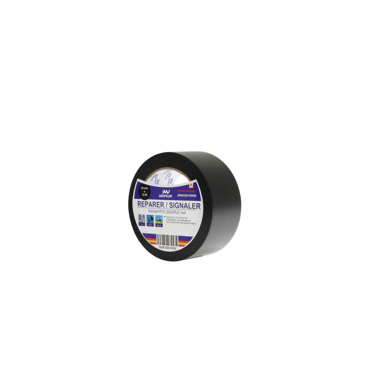 Adhésif de signalisation PVC Isolation Electrique GS010 Auto-Extinguible noir 150µ 50mm x 33m LIMA - 0000GS0100050