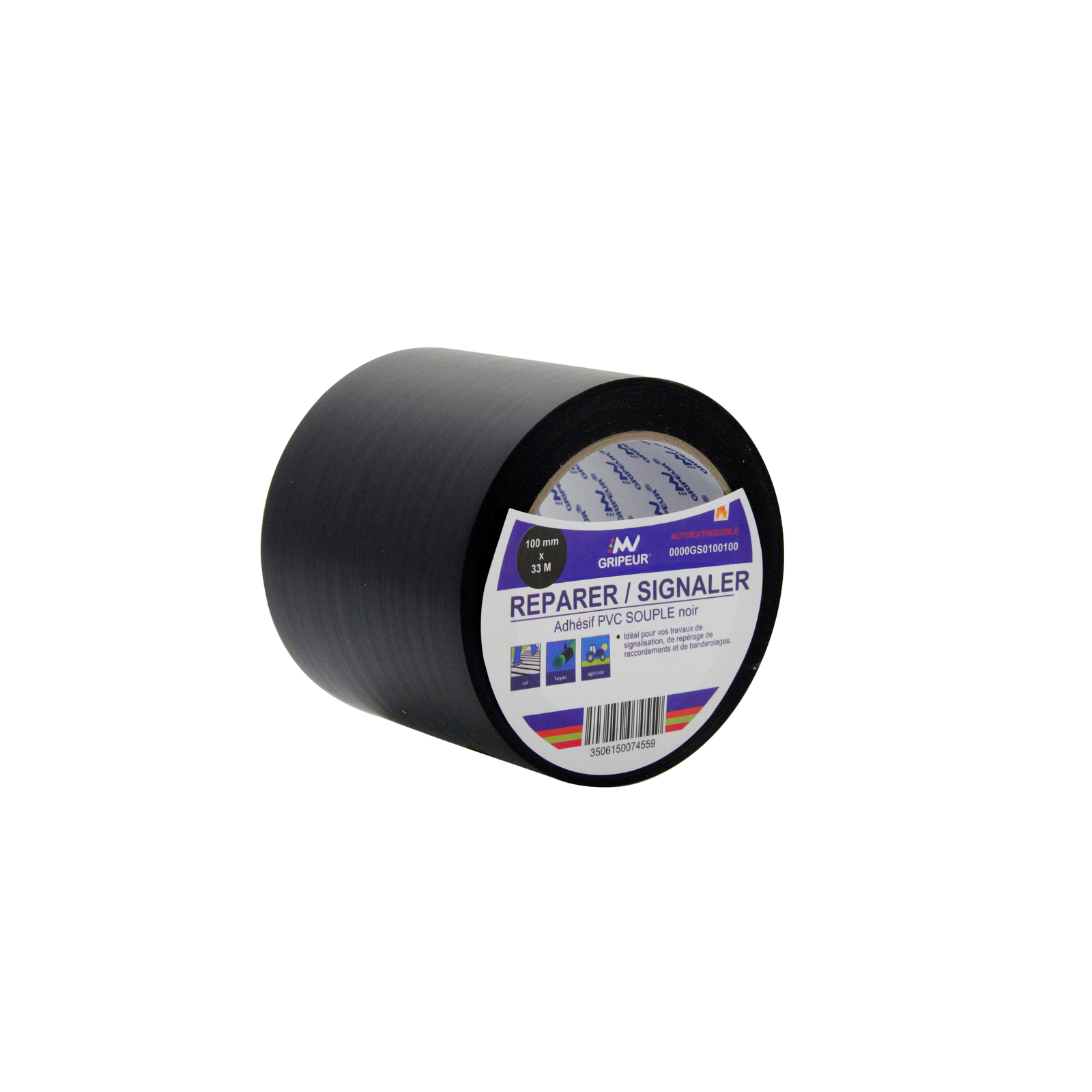 Adhésif de signalisation PVC Isolation Electrique GS010 Auto-Extinguible noir 150µ 100mm x 33m LIMA - 0000GS0100100