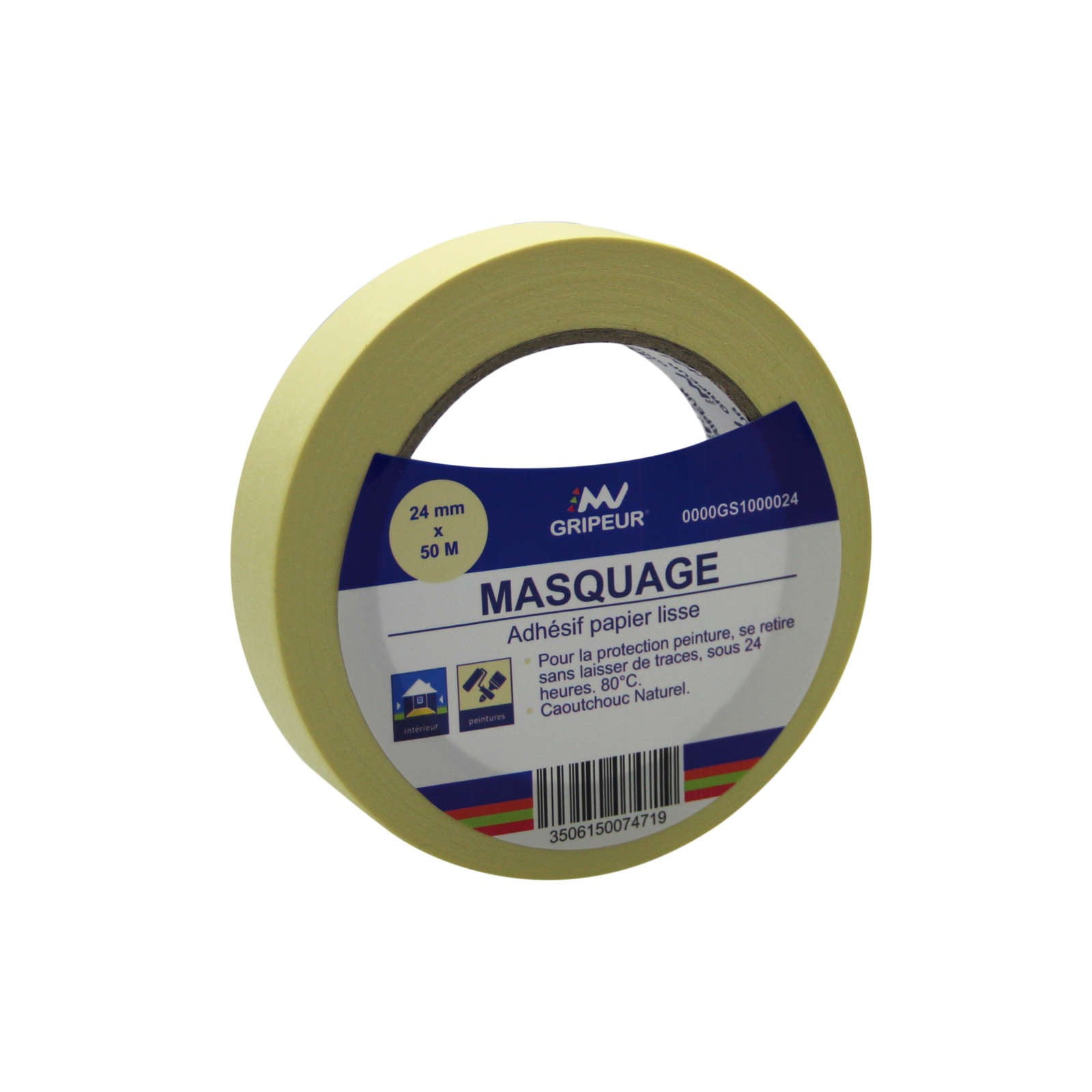 Adhésif de masquage GS100 caoutchouc naturel jaune 135µ 24mm x 50m LIMA - 0000GS1000024