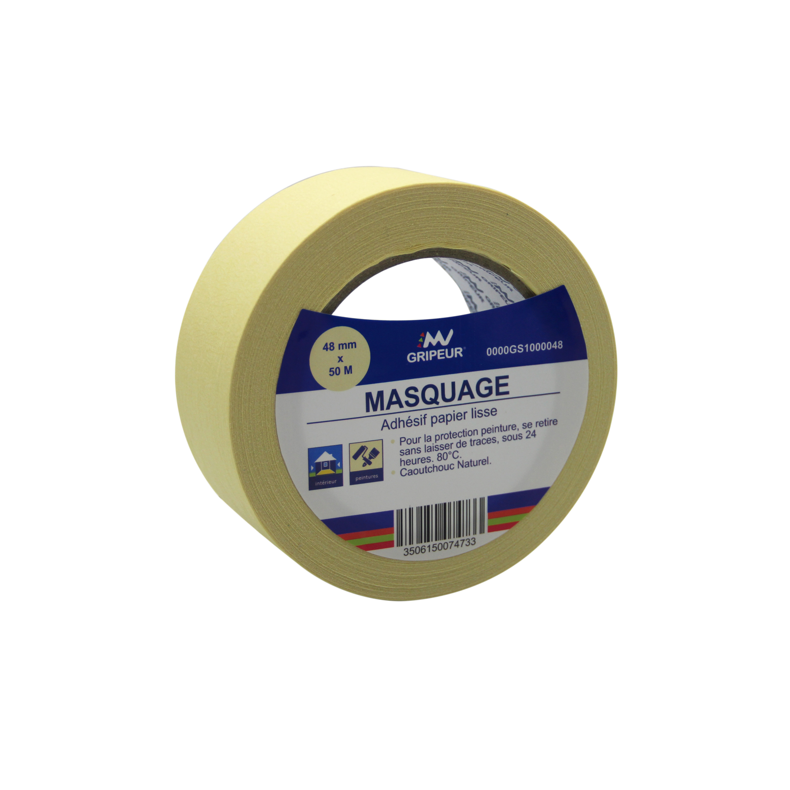 Adhésif de masquage GS100 caoutchouc naturel jaune 135µ 48mm x 50m LIMA - 0000GS1000048