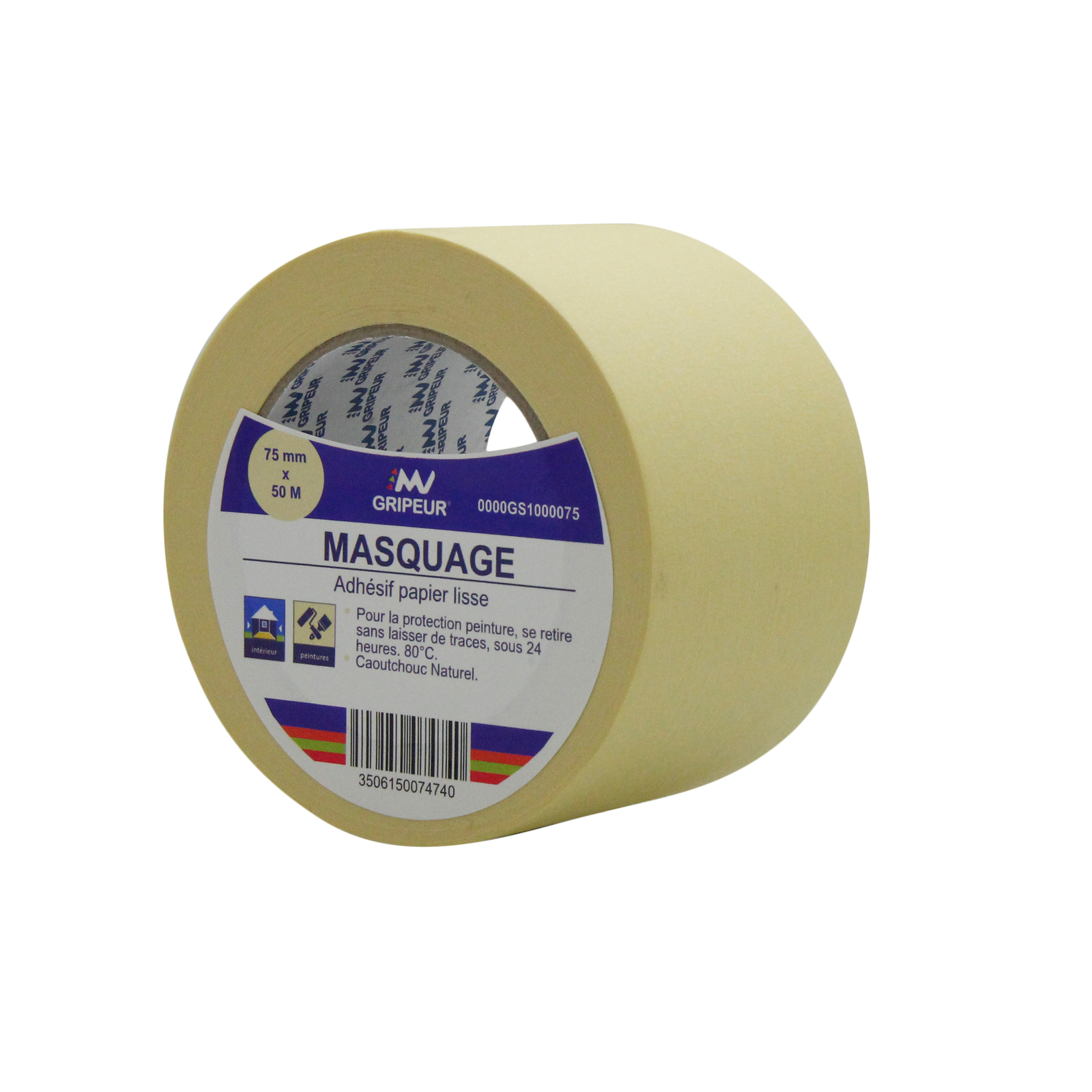 Adhésif de masquage GS100 caoutchouc naturel jaune 135µ 75mm x 50m LIMA - 0000GS1000075