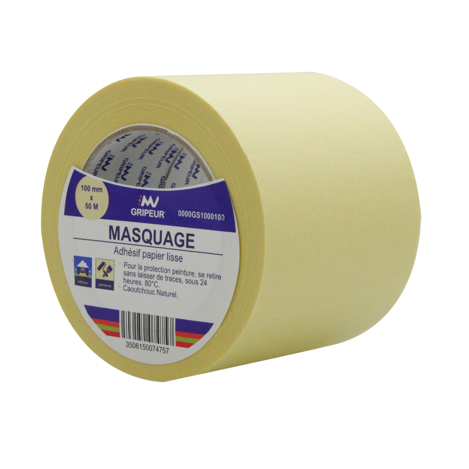 Adhésif de masquage GS100 caoutchouc naturel jaune 135µ 100mm x 50m LIMA - 0000GS1000100