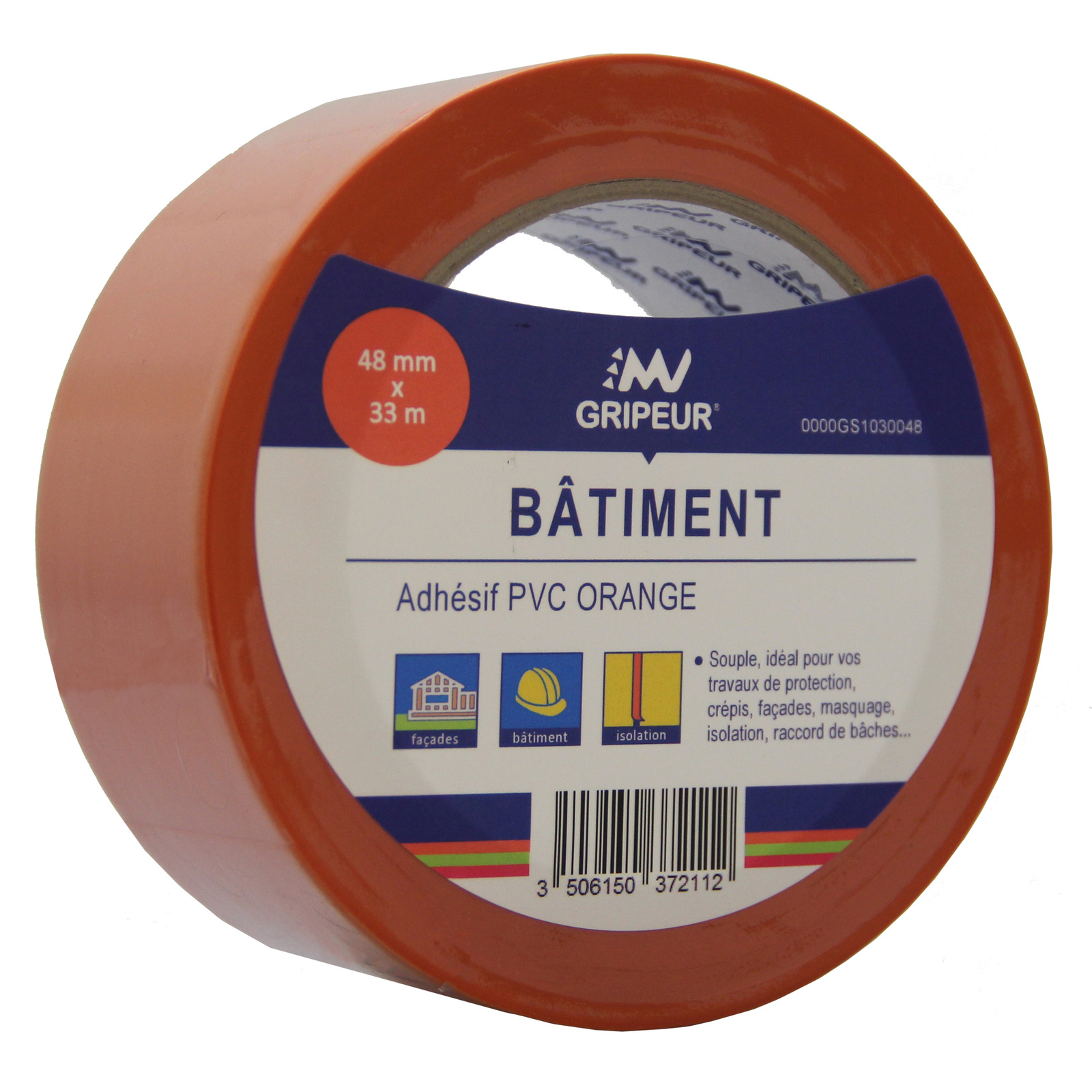 Adhésif PVC Plastifié GS103 caoutchouc naturel orange 120µ 48mm x 33m LIMA - 0000GS1030048