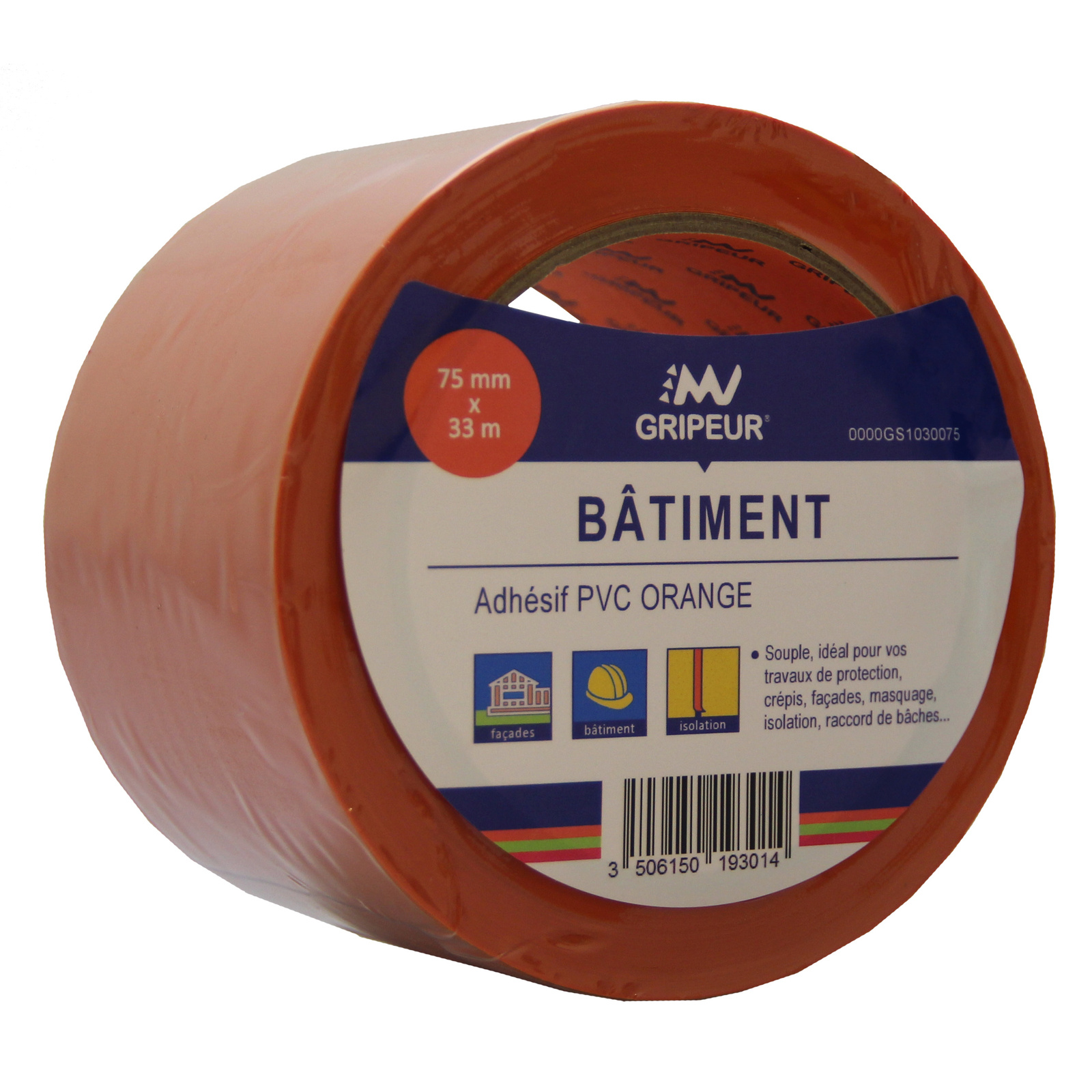 Adhésif PVC Plastifié GS103 caoutchouc naturel orange 120µ 75mm x 33m LIMA - 0000GS1030075