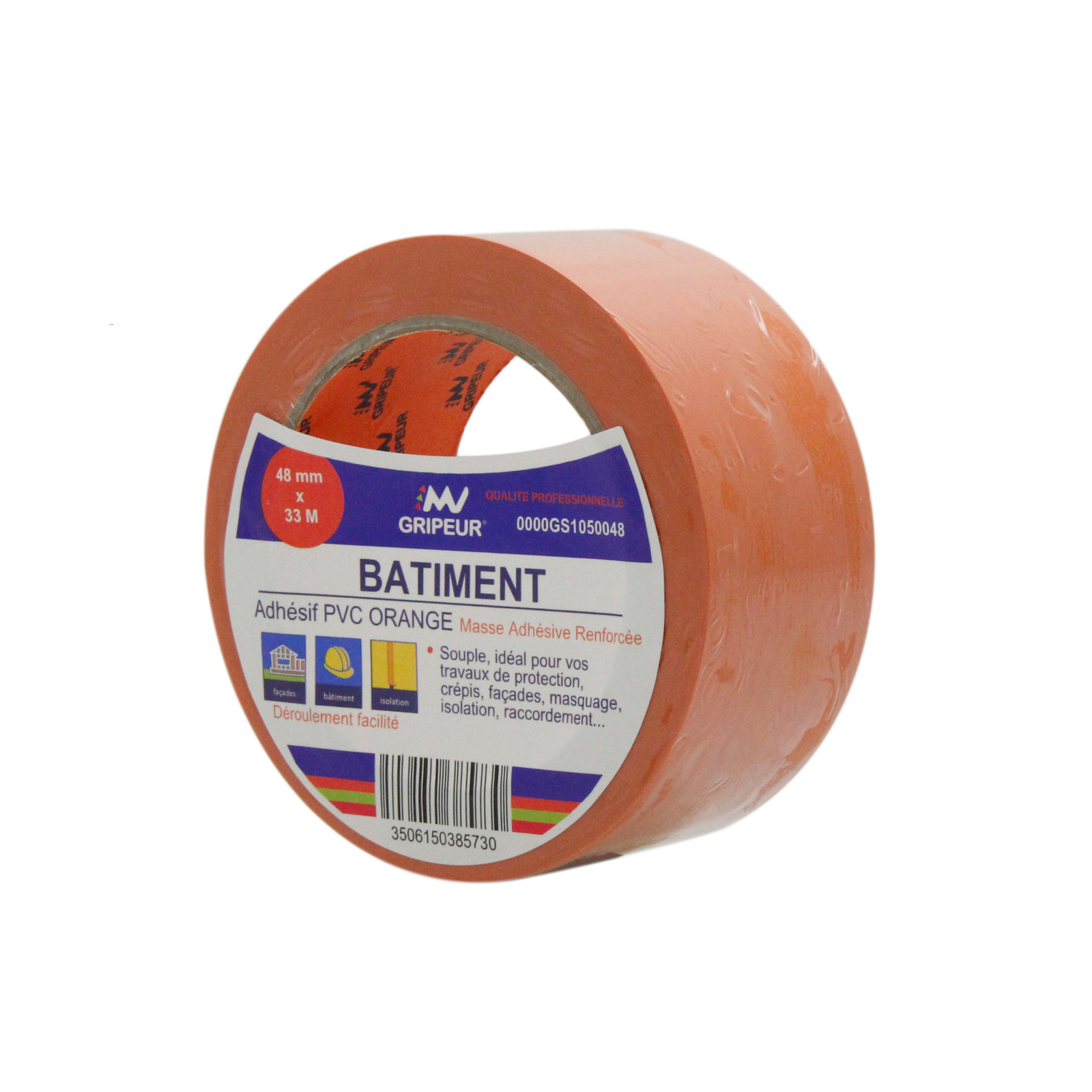 Adhésif PVC Plastifié GS105 caoutchouc naturel orange 125µ 48mm x 33m LIMA - 0000GS1050048