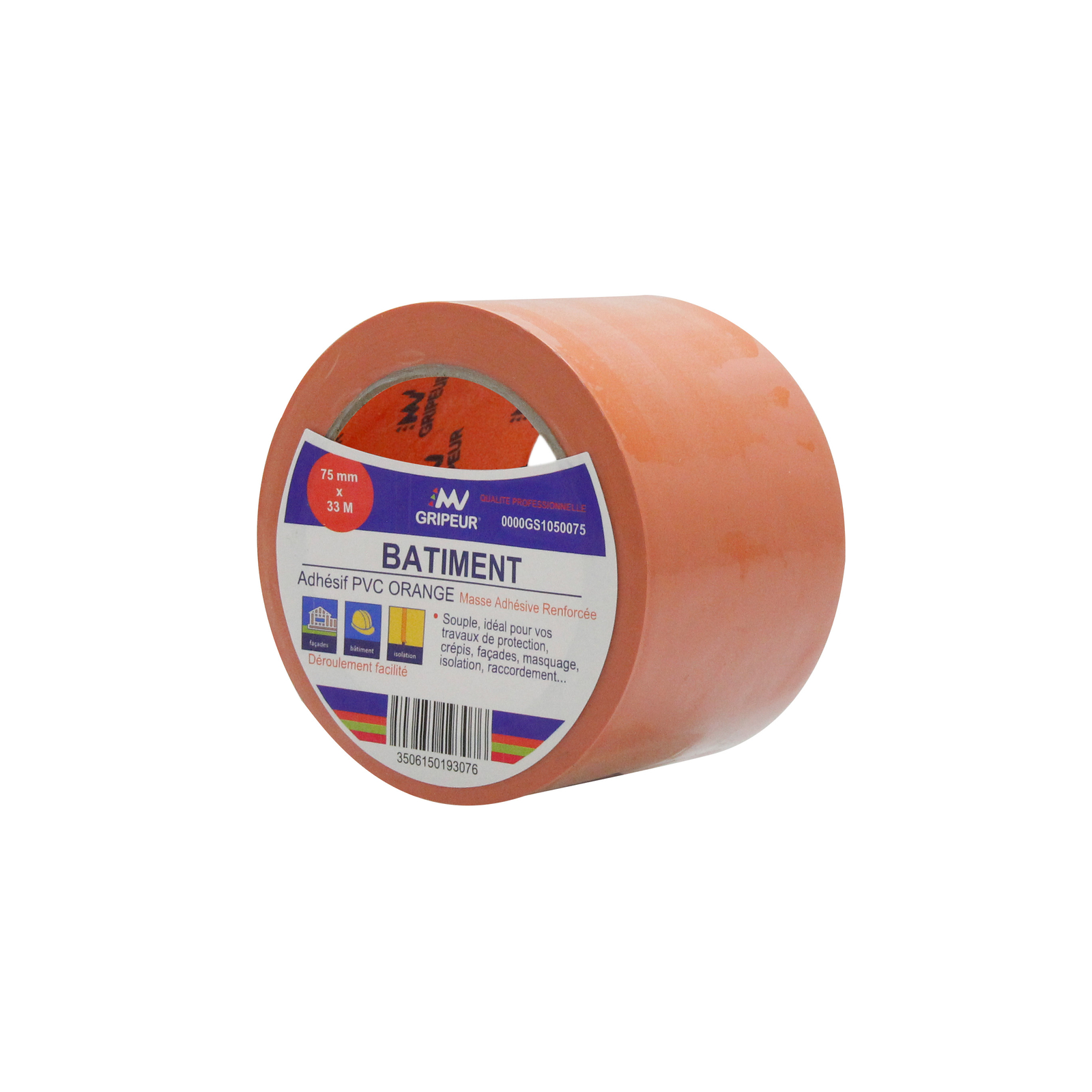 Adhésif PVC Plastifié GS105 caoutchouc naturel orange 125µ 75mm x 33m LIMA - 0000GS1050075