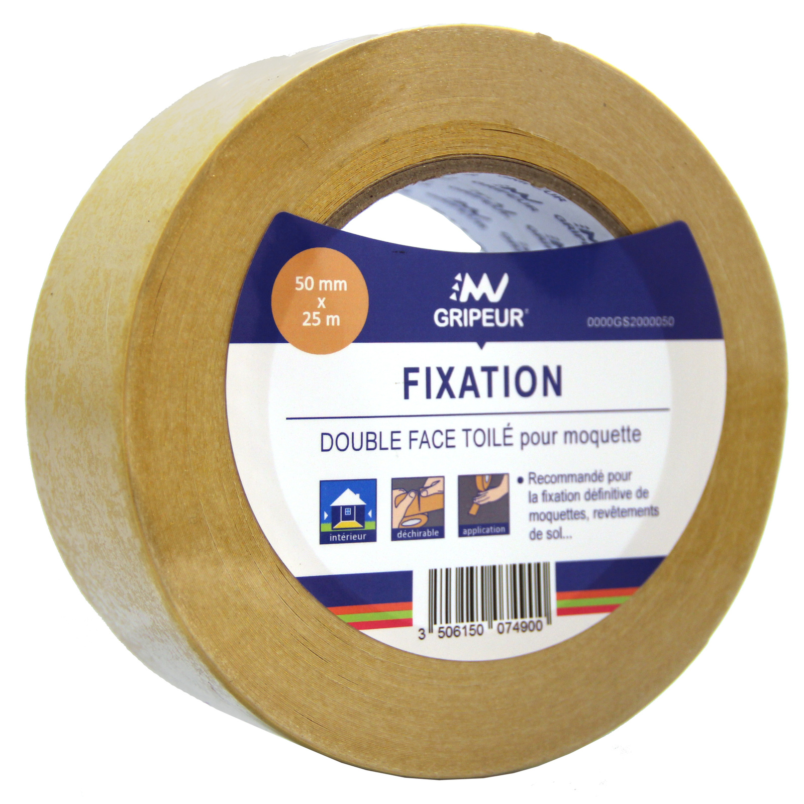 Adhésif DF Toilé GS200 caoutchouc synthétique blanc 220µ 50mm x 25m LIMA - 0000GS2000050