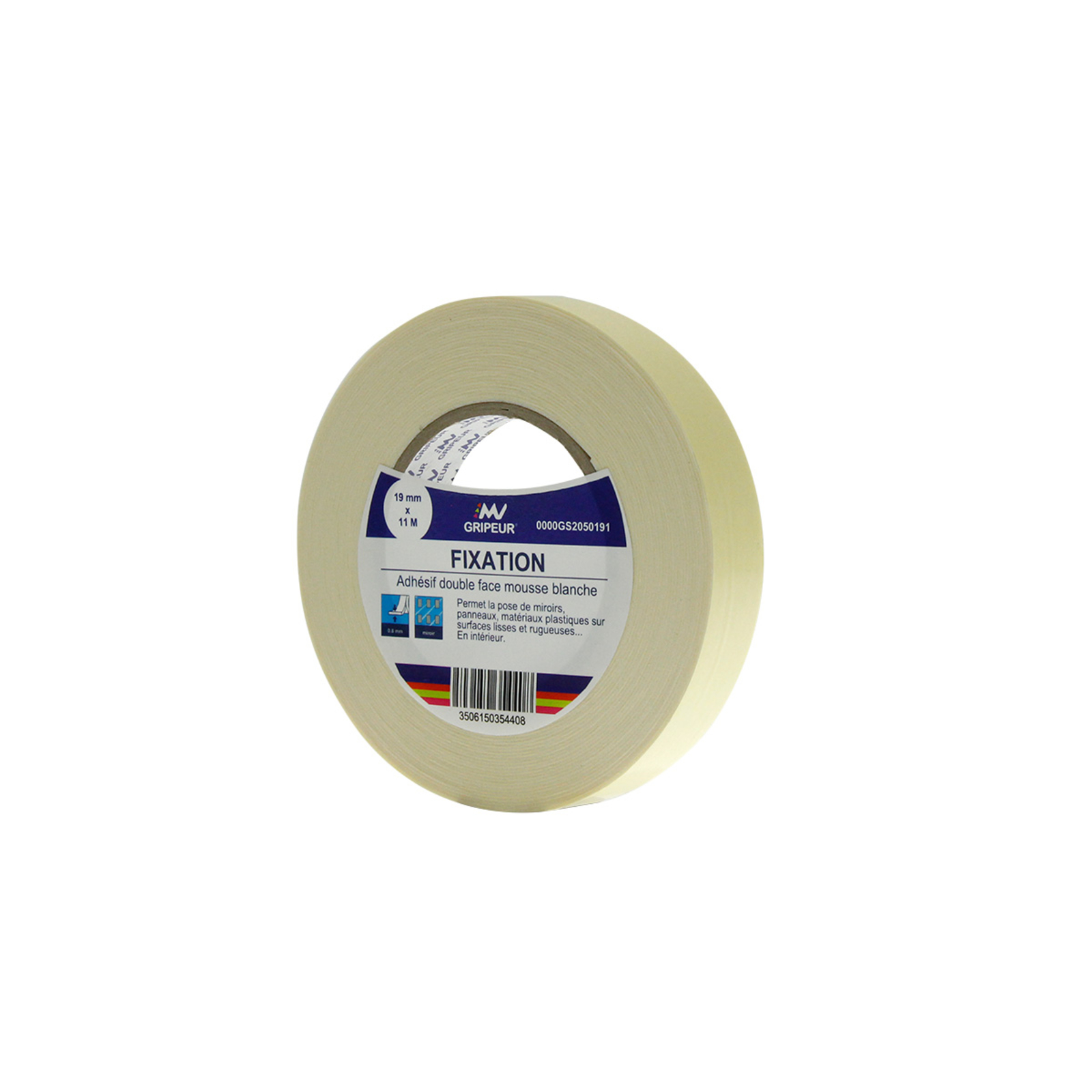 Mousse Adhésive Double Face GS205 blanche ép 08mm 19mm x 11m LIMA - 0000GS2050191