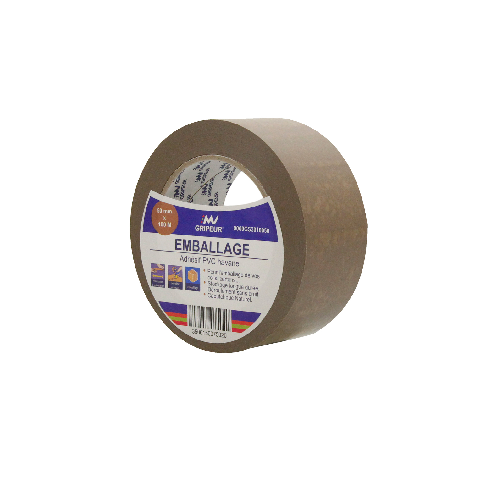 Adhésif d'emballage PVC 344 caoutchouc naturel havane 35 µ 50mm x 100m LIMA - 0000GS3010050