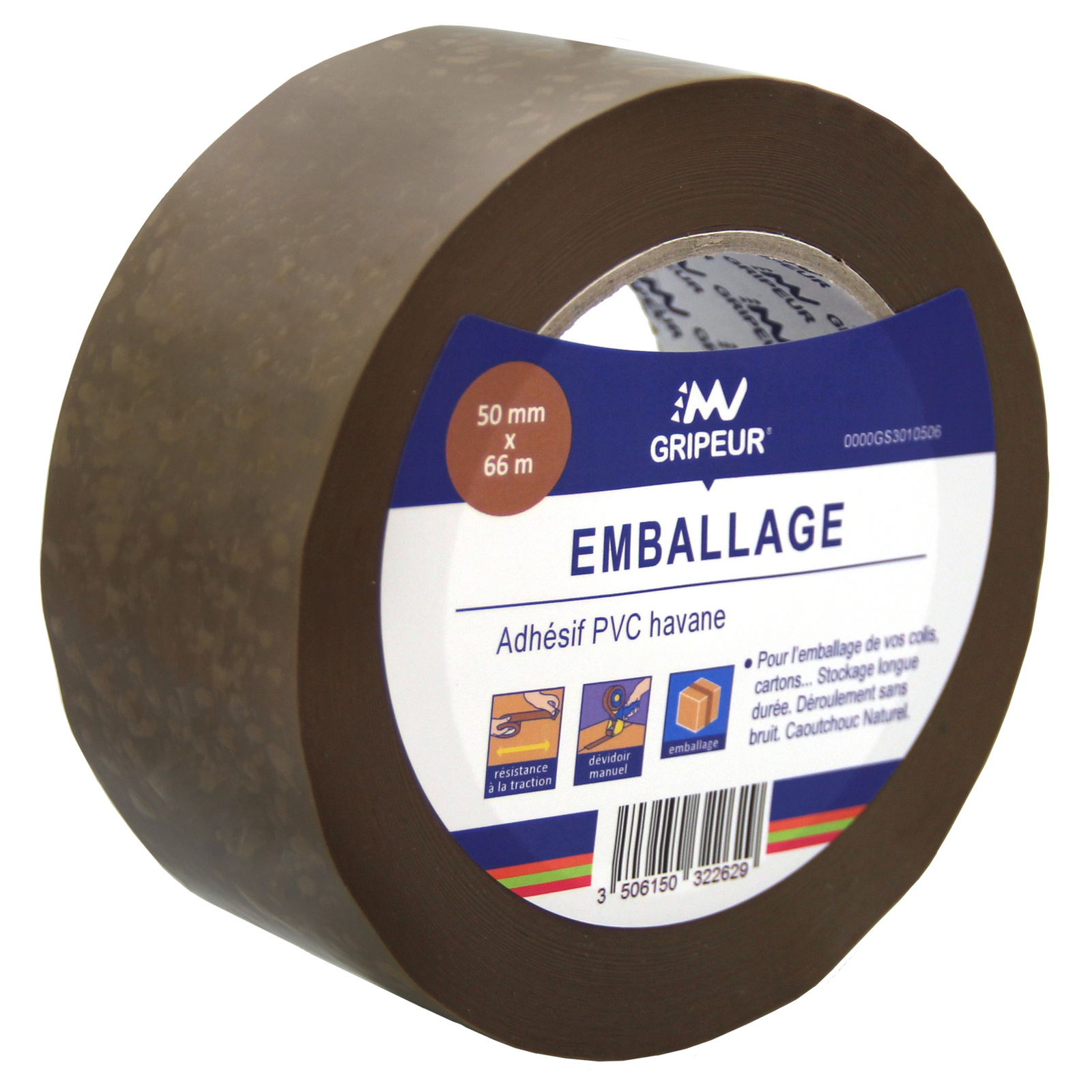 Adhésif d'emballage PVC 344 caoutchouc naturel havane 35 µ 50mm x 66m LIMA - 0000GS3010506