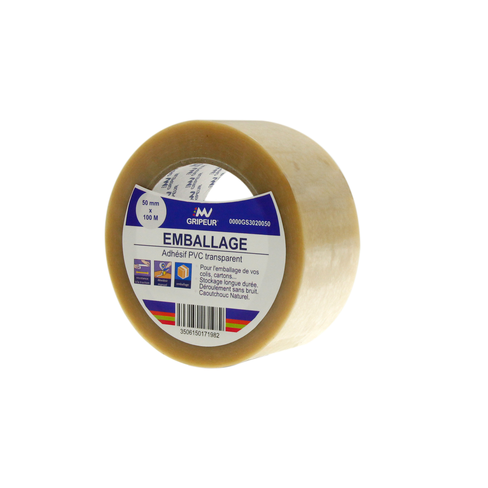 Adhésif d'emballage PVC GS302 caoutchouc naturel transp 35 µ 50mm x 100m LIMA - 0000GS3020050