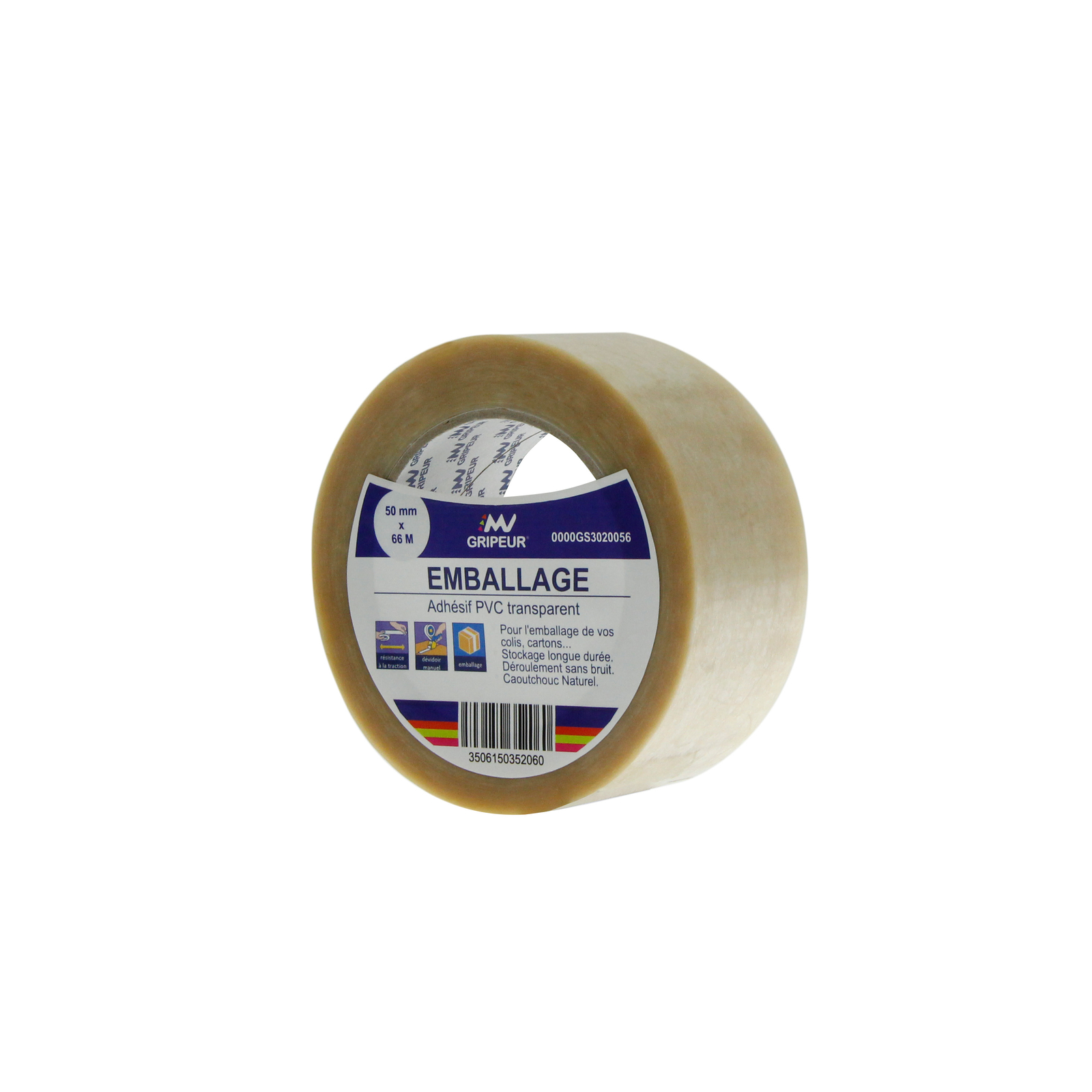 Adhésif d'emballage PVC GS302 caoutchouc naturel transp 35 µ 50mm x 66m LIMA - 0000GS3020056