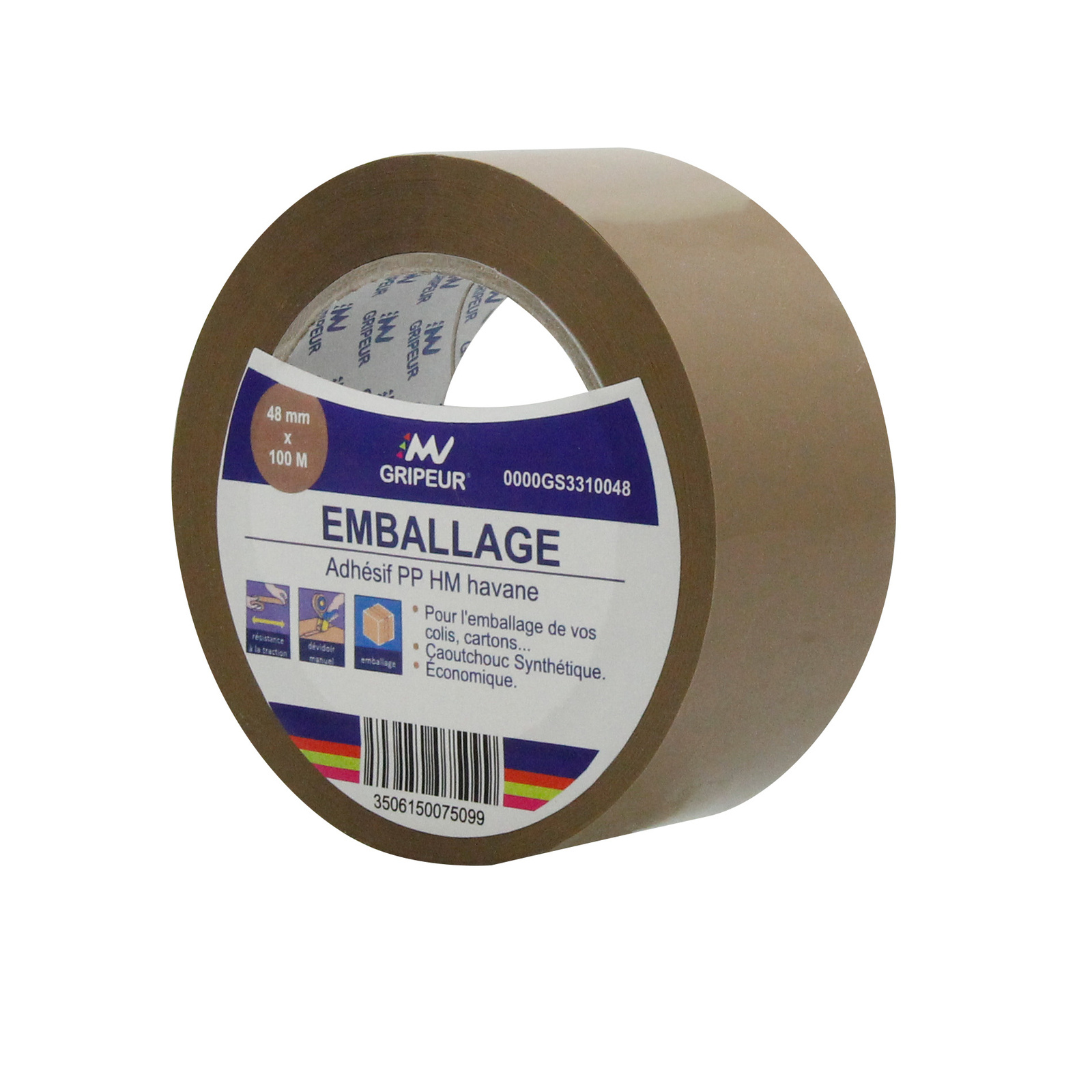 Adhésif d'emballage PP GS331 caoutchouc synthétique havane 28µ 48mm x 100m LIMA - 0000GS3310048