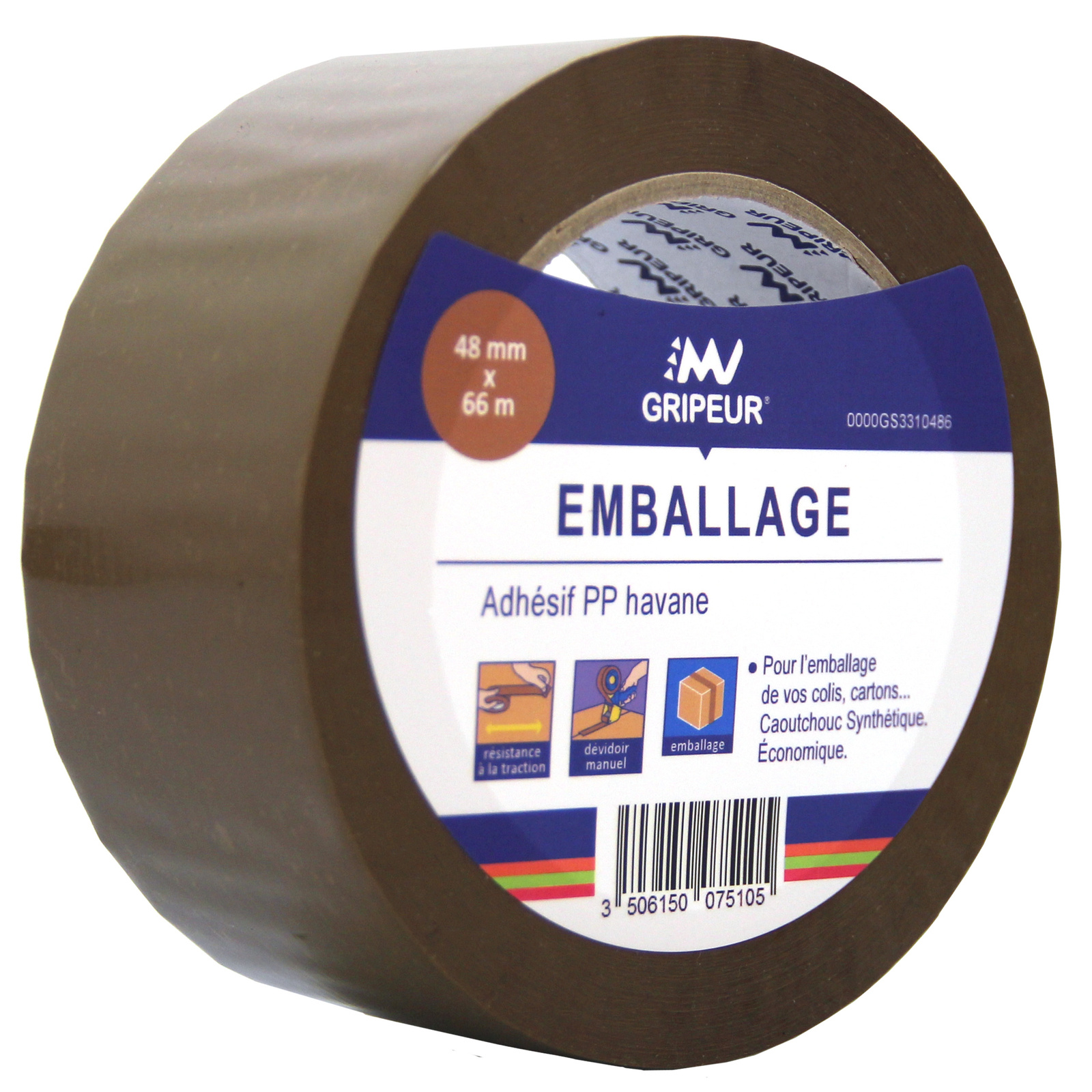 Adhésif d'emballage PP GS331 caoutchouc synthétique havane 28µ 48mm x 66m LIMA - 0000GS3310486