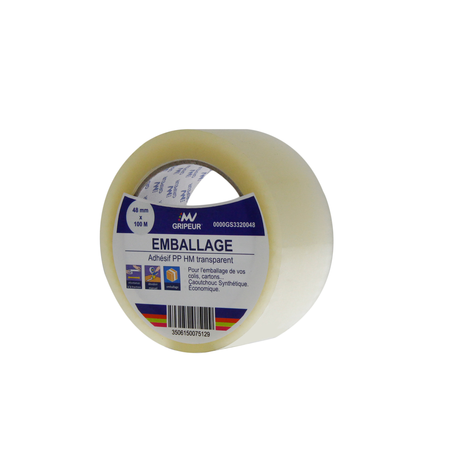 Adhésif d'emballage PP GS332 caoutchouc synthétiquetransparent 28µ 48mm x 100m LIMA - 0000GS3320048