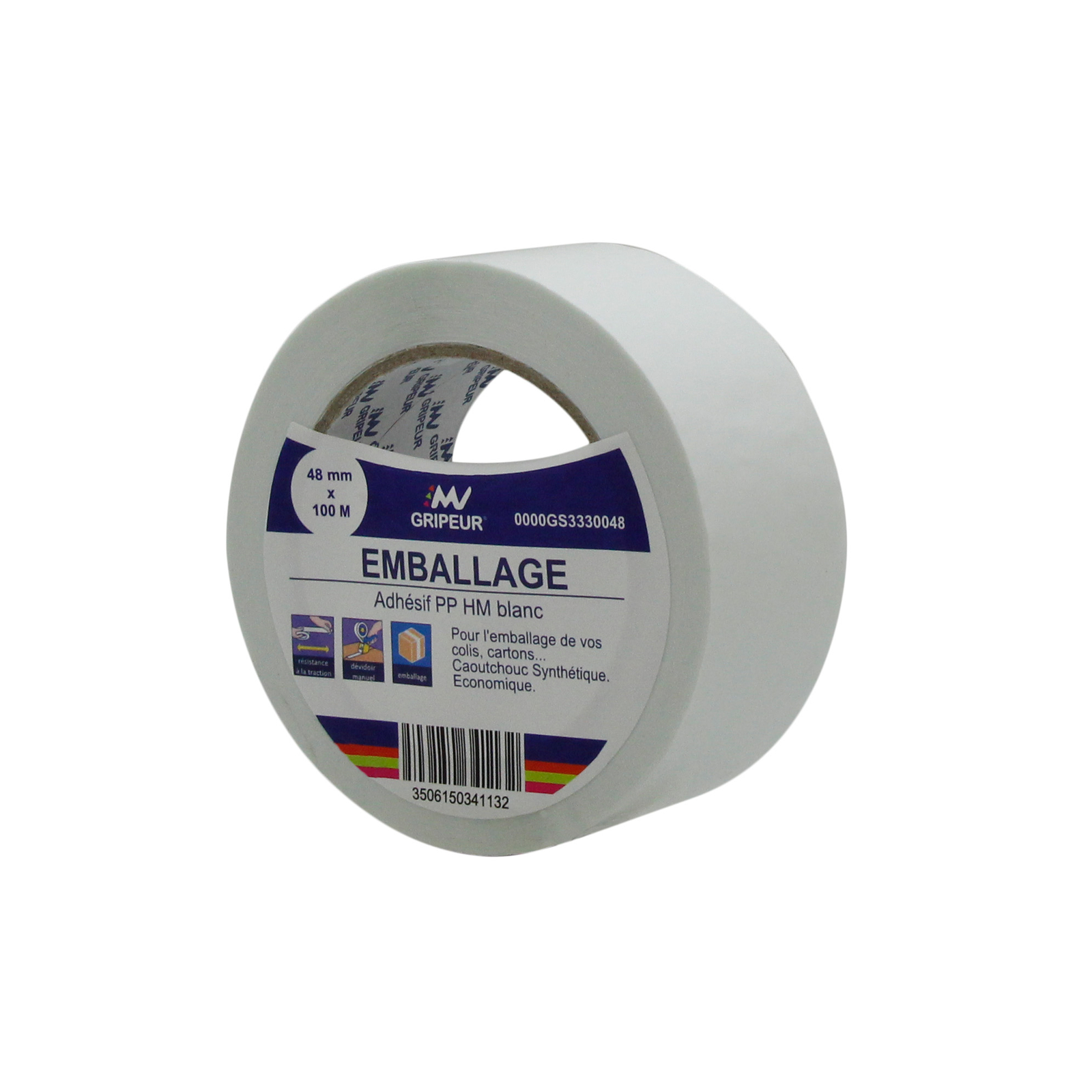 Adhésif d'emballage PP GS333 caoutchouc synthétique blanc 28µ 48mm x 100m LIMA - 0000GS3330048