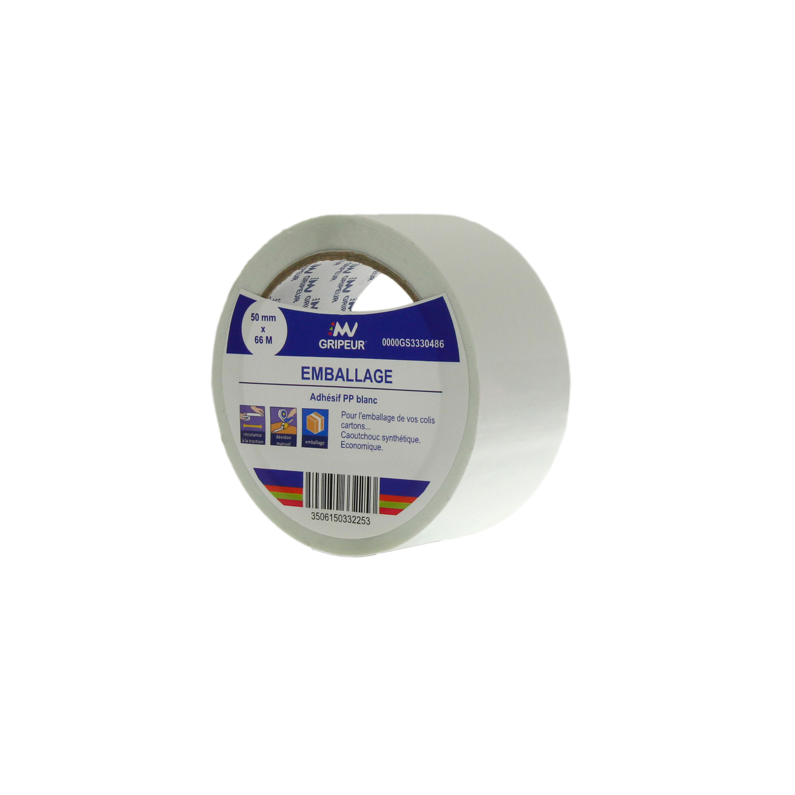 Adhésif d'emballage PP GS333 caoutchouc synthétique blanc 28µ 48mm x 66m LIMA - 0000GS3330486