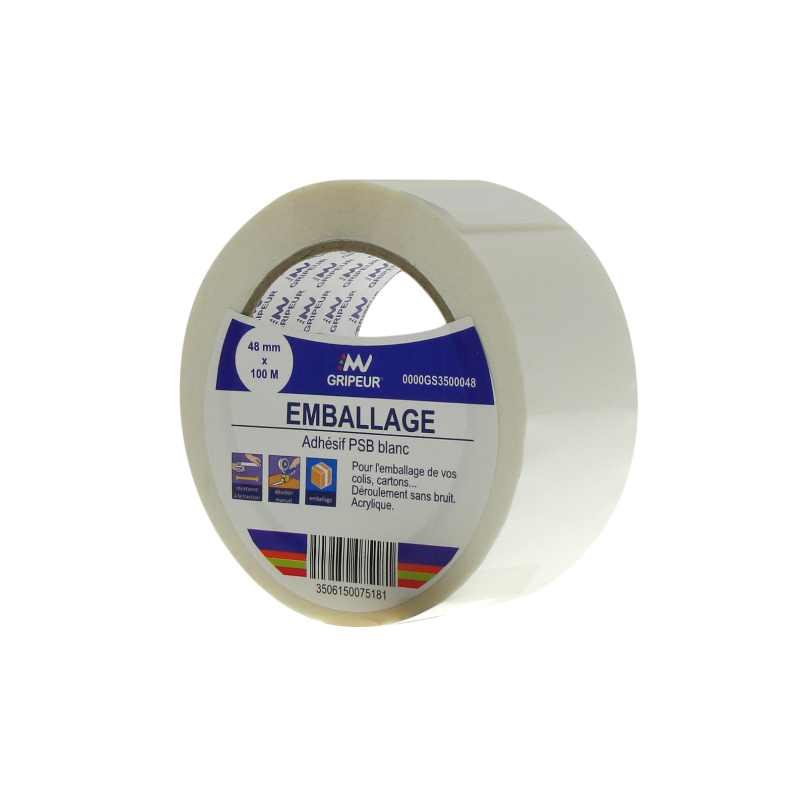 Adhésif d'emballage PSB GS350 acrylique blanc 28 µ 48mm x 100m LIMA - 0000GS3500048