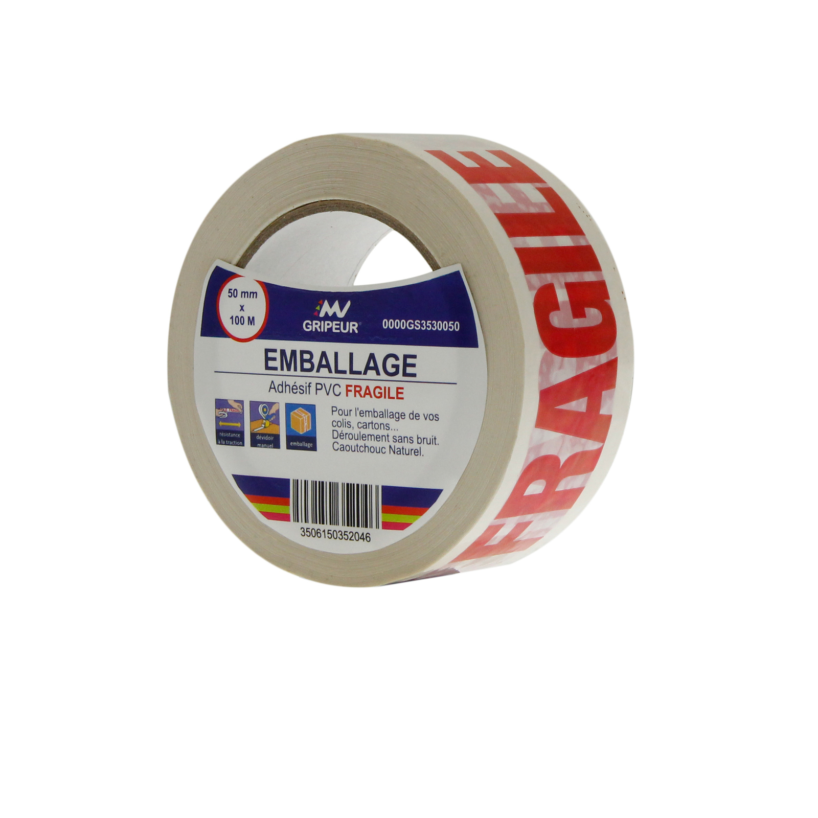 Adhésif d'emballage PVC Imp FRAGILE en rouge 35 µ 50mm x 100m LIMA - 0000GS3530050