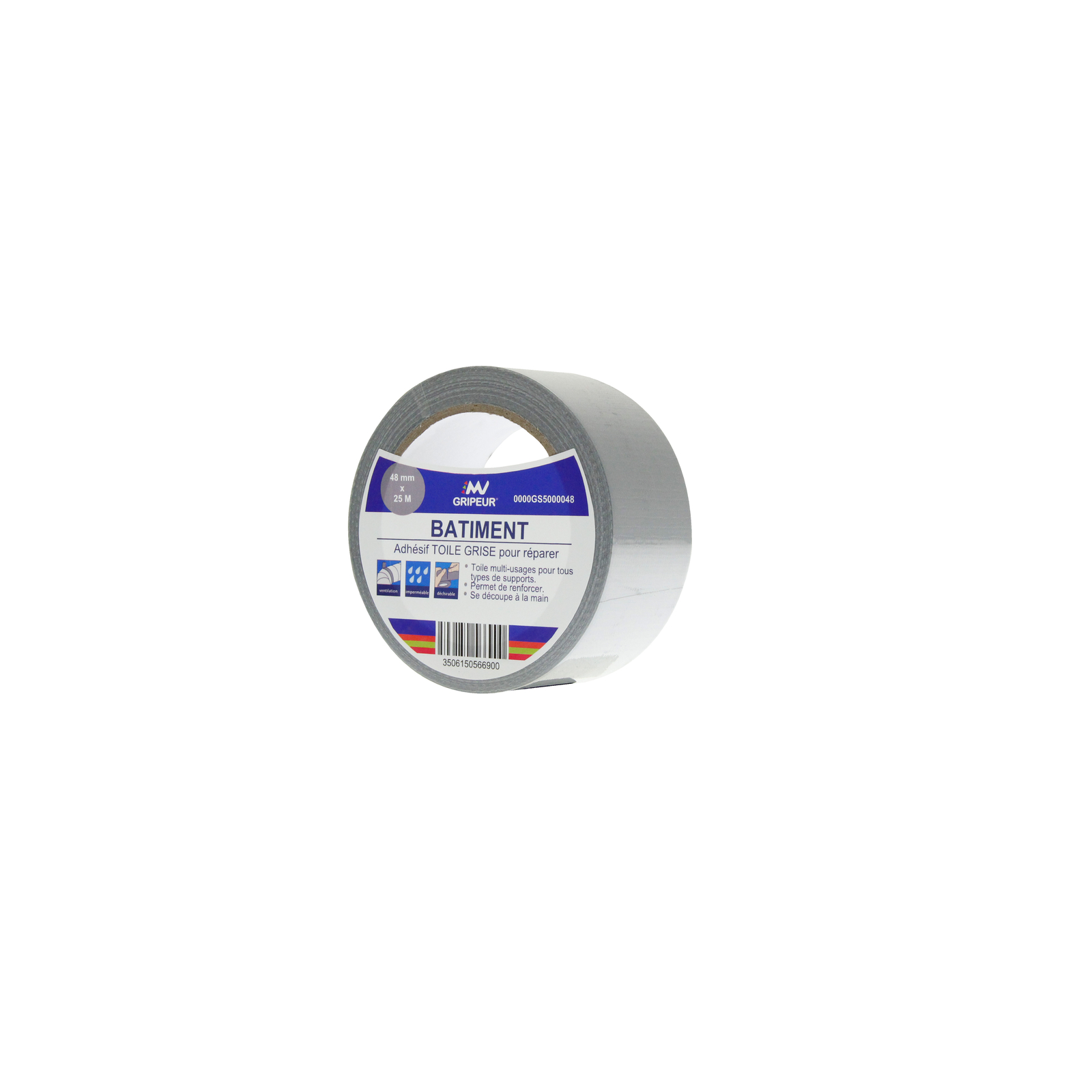 Adhésif Toile GS500 couchée PE grise 155µ 48mm x 25m LIMA - 0000GS5000048
