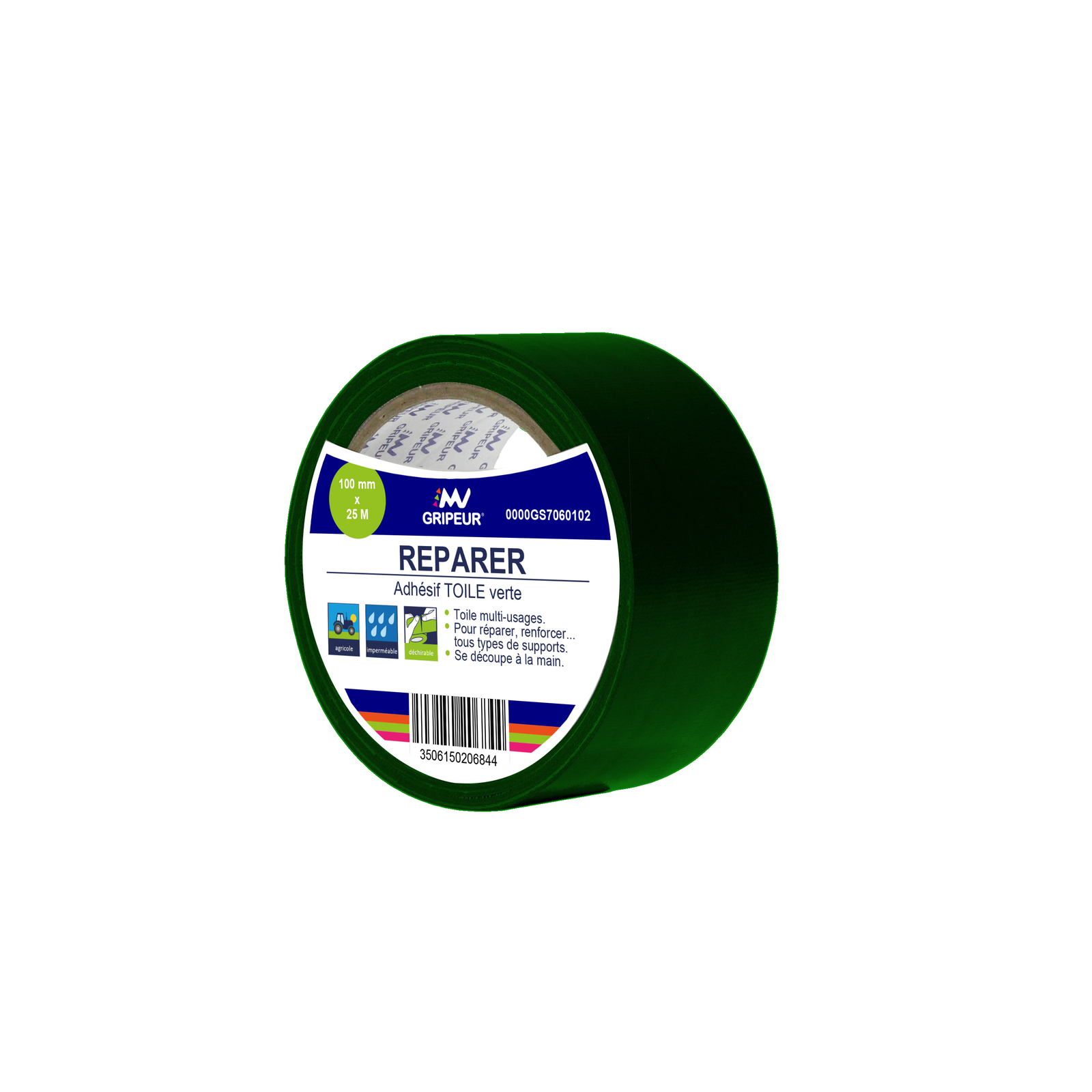 Adhésif Toile GS706 couchée PE verte 320µ m1 100mm x 25m LIMA - 0000GS7060102