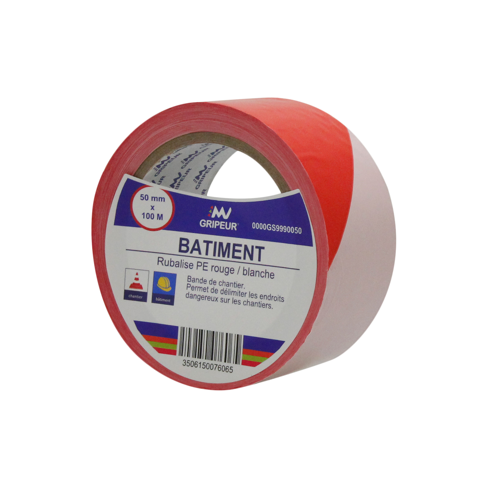 Rubalise de Signalisation GS999 Non Adhésif rouge/blanc 32µ 50mm x 100m LIMA - 0000GS9990050