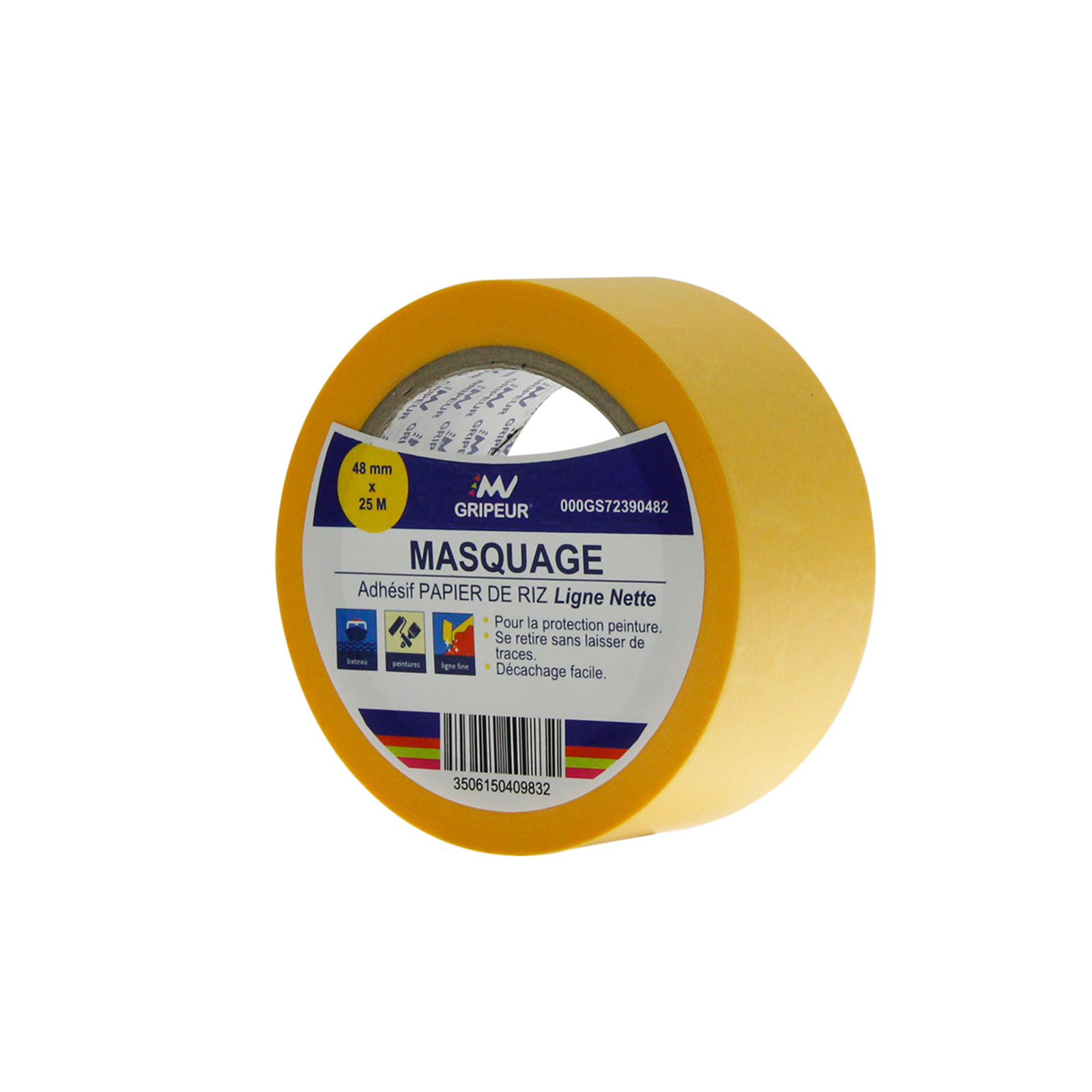 Adhésif de masquage GS7239 caoutchouc naturel jaune 85µ 48mm x 25m LIMA - 000GS72390482