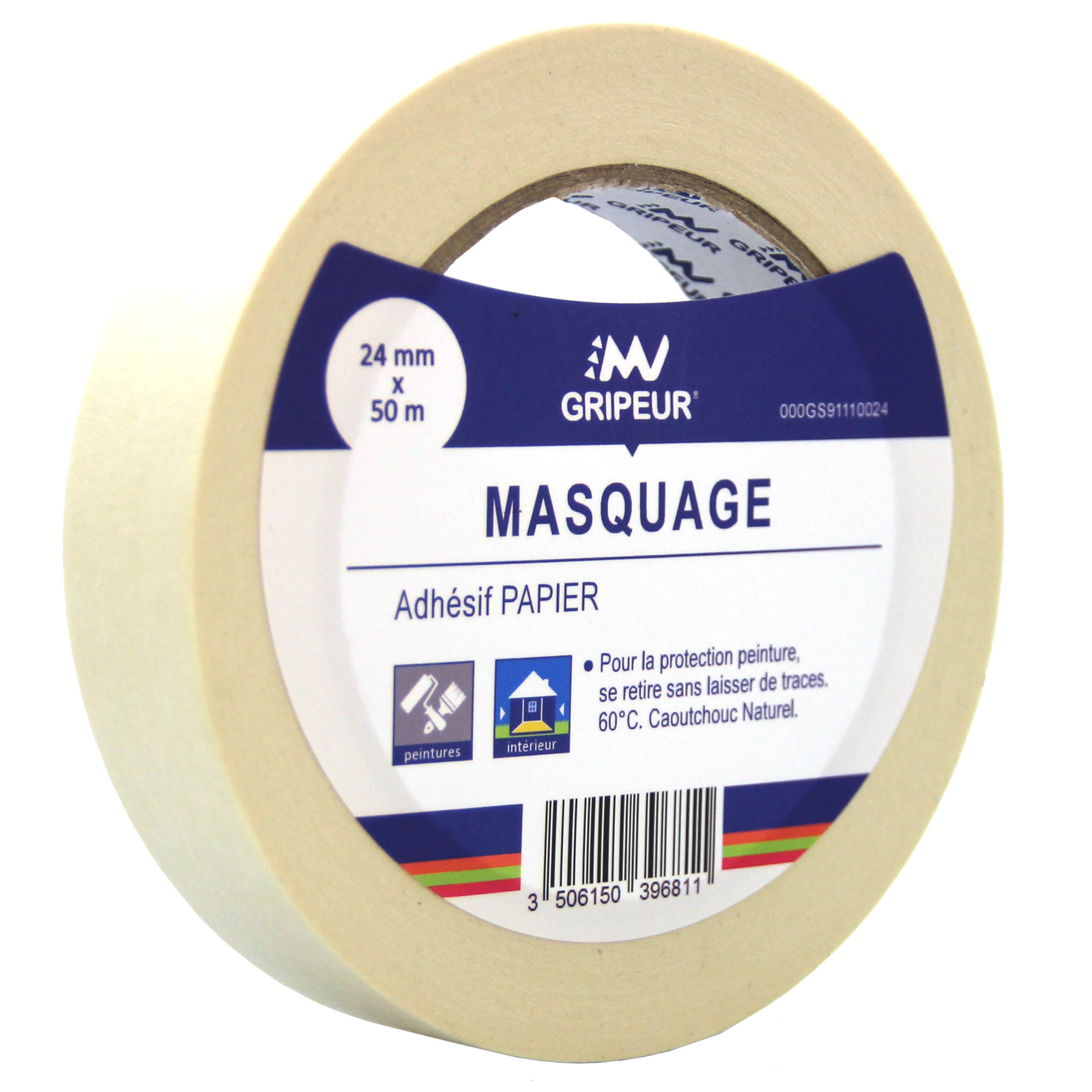 Adhésif de masquage 9111 caoutchouc naturel blanc 120µ 24mm x 50m LIMA - 000GS91110024