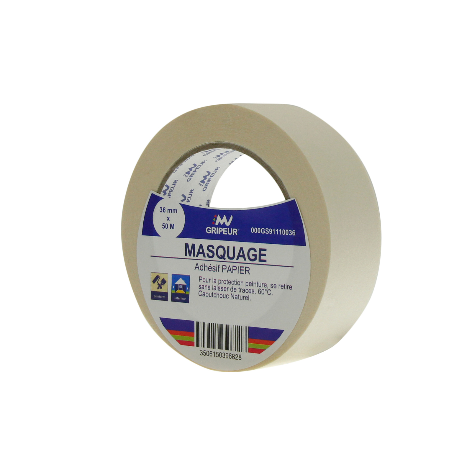 Adhésif de masquage 9111 caoutchouc naturel blanc 120µ 36mm x 50m LIMA - 000GS91110036