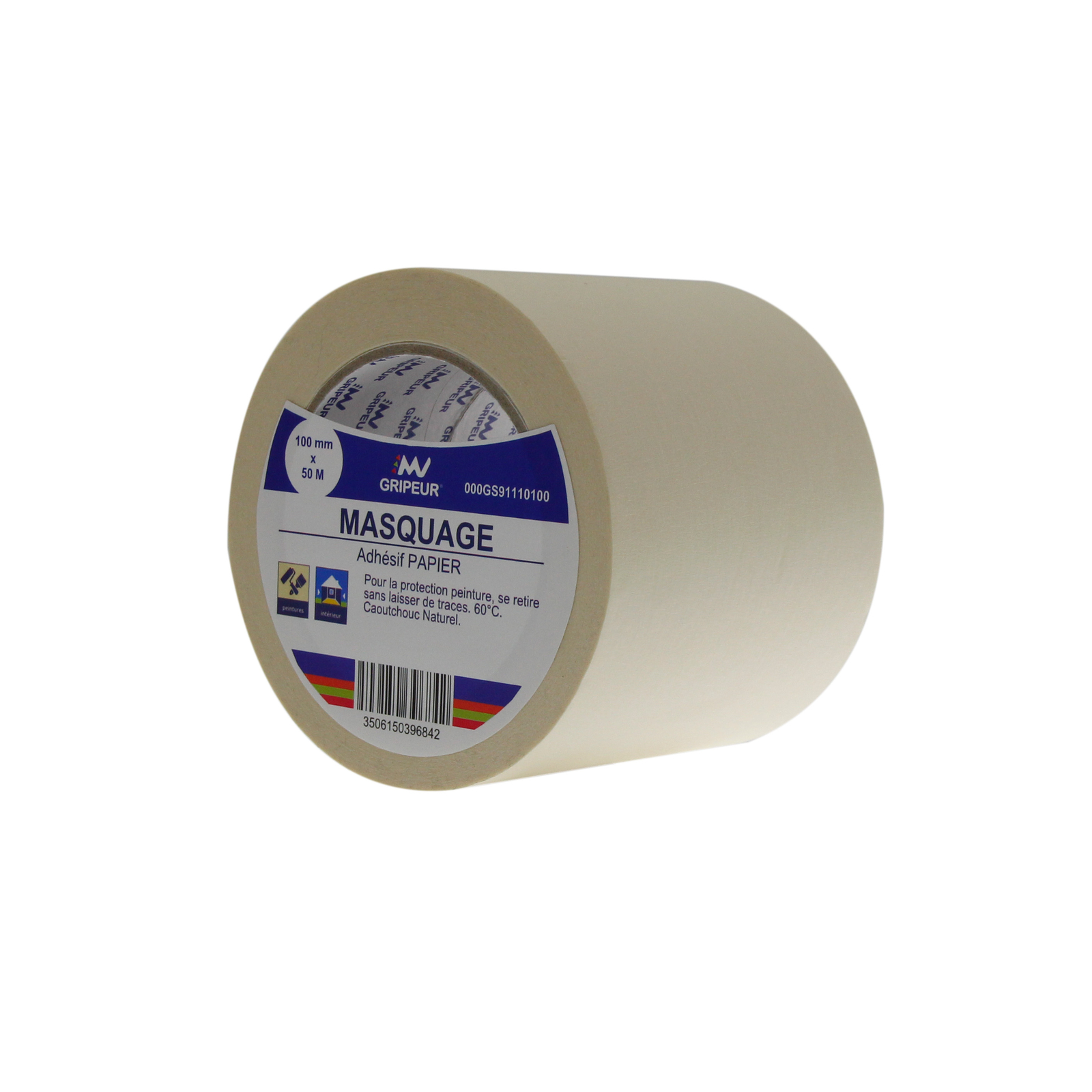 Adhésif de masquage 9111 caoutchouc naturel blanc 120µ 100mm x 50m LIMA - 000GS91110100