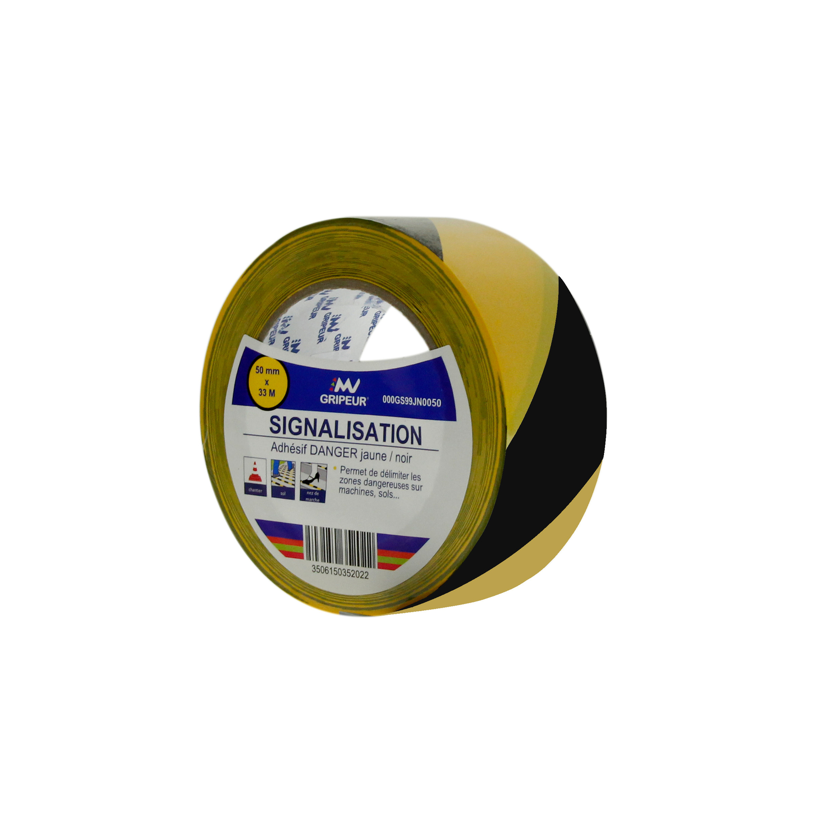 Adhésif de Signalisation PVC Plastifié GS99JN Jaune/Noir 180 µ 50mm x 33m LIMA - 000GS99JN0050