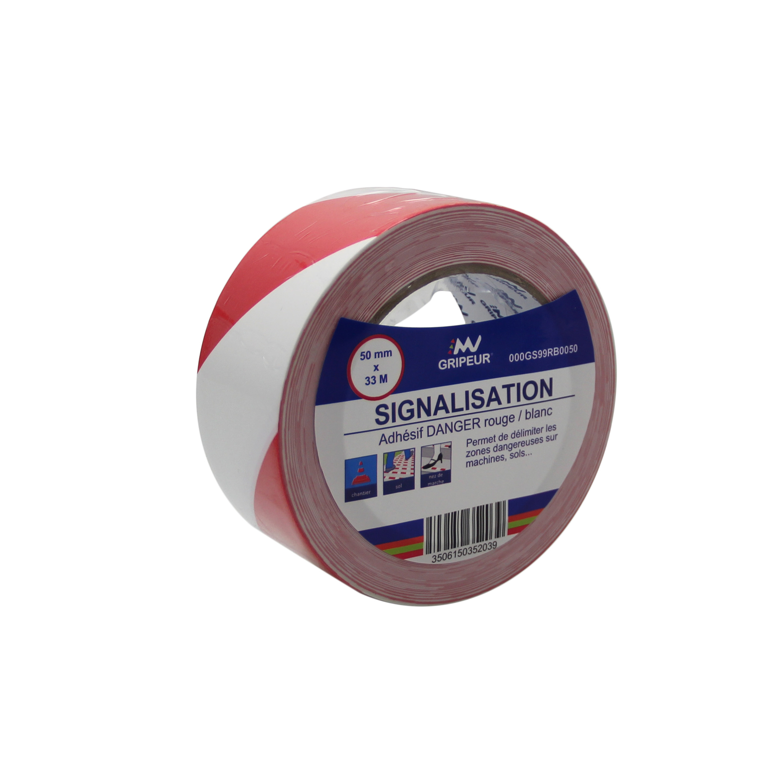 Adhésif de Signalisation PVC GS99RB Rouge/Blanc 180 µ 50mm x 33m LIMA - 000GS99RB0050
