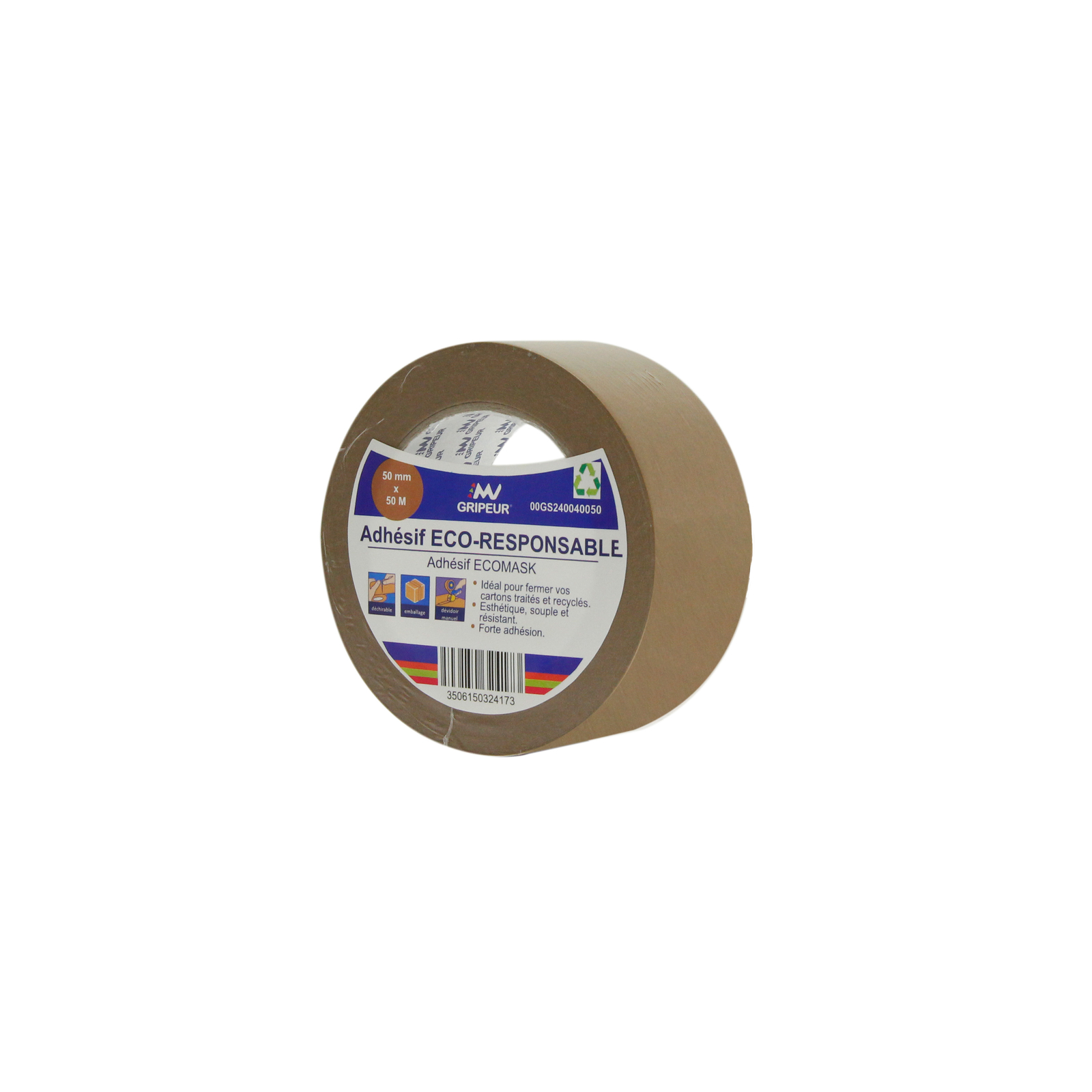 Adhésif d'emballage Ecomask 24004 papier imprégné brun 115 µ 50mm x 50m LIMA - 00GS240040050