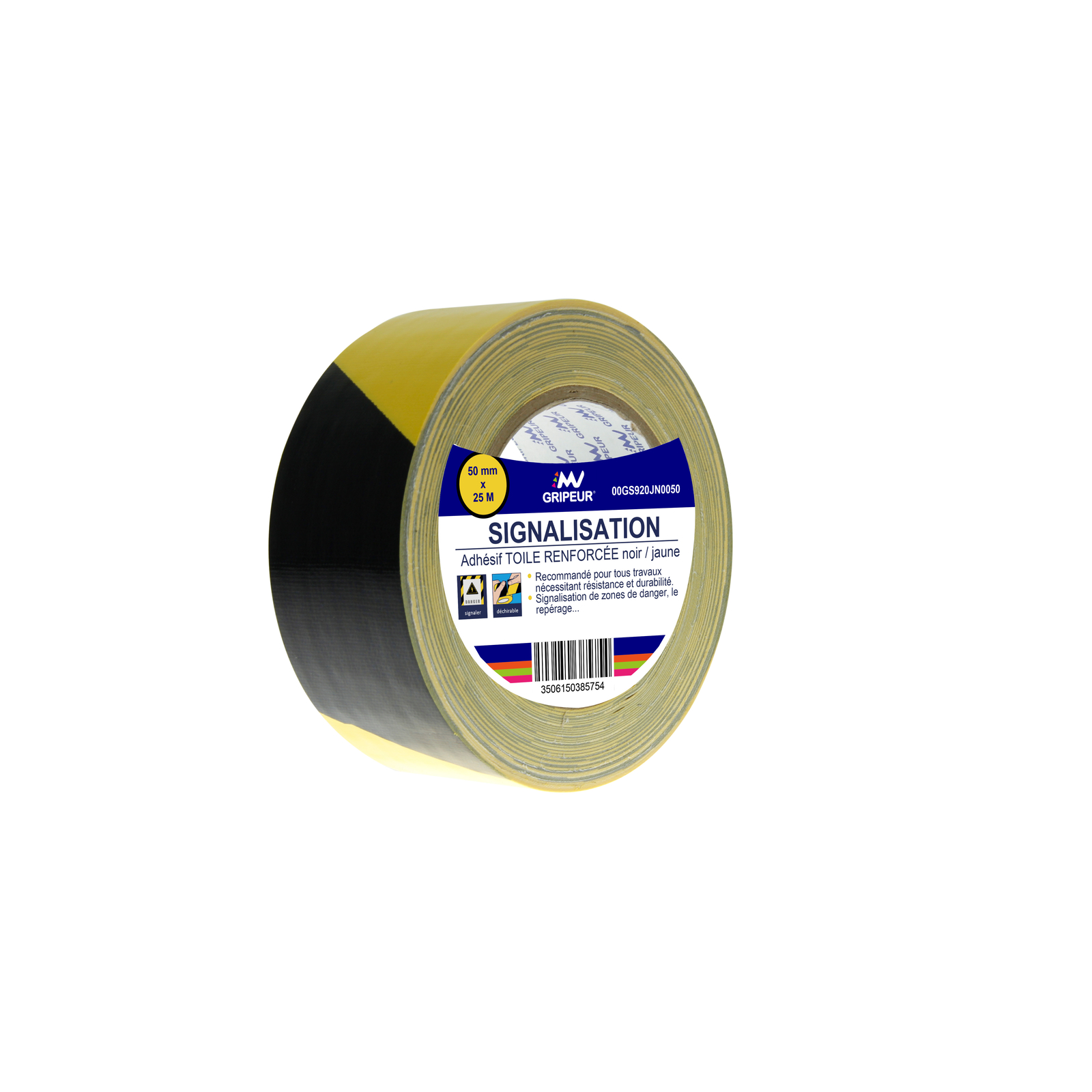 Adhésif Toile 920JN couchée PE Jaune/Noire 320µ 50mm x 25m LIMA - 00GS920JN0050
