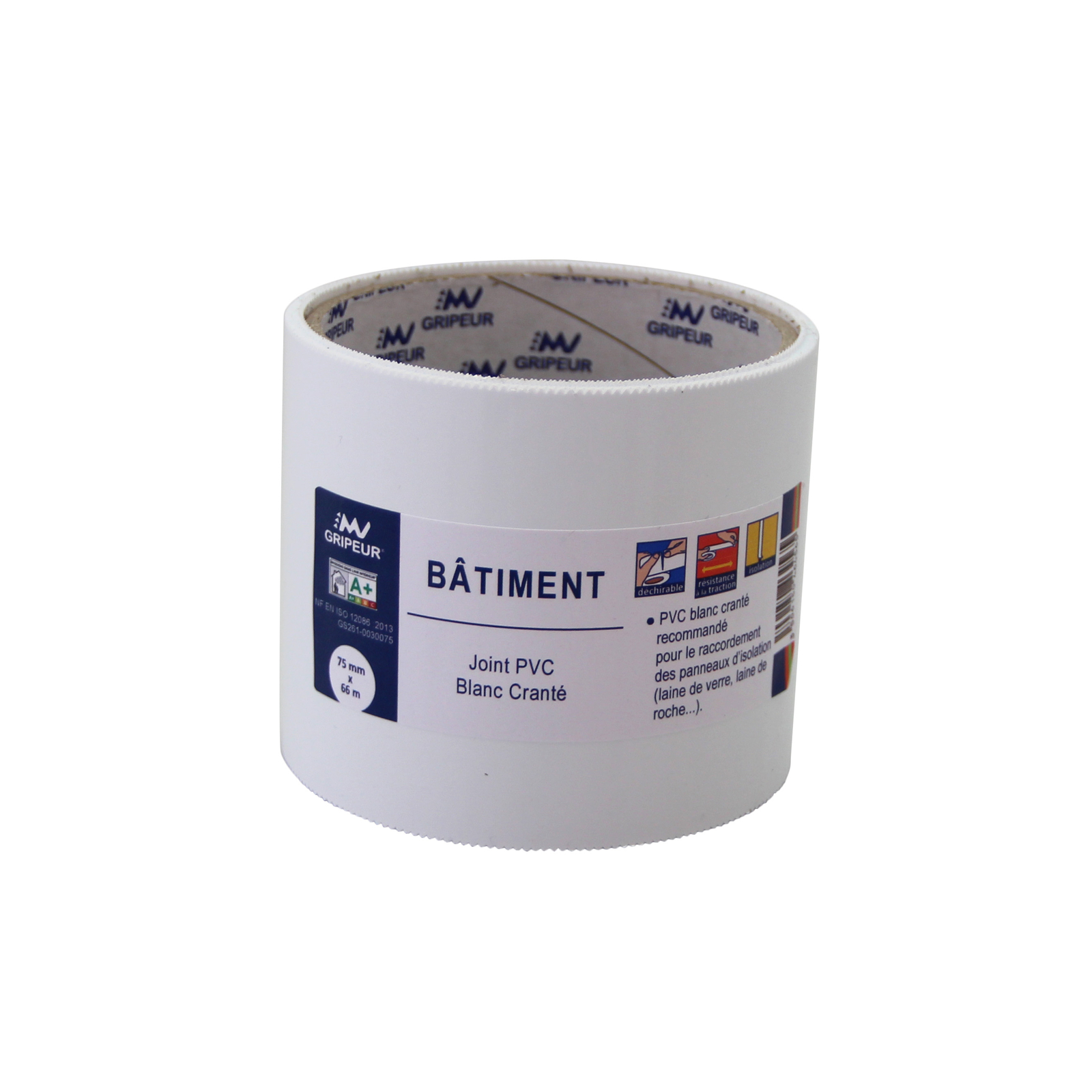 Adhésif PVC Cranté GS261-003 colle acrylique blanc 80µ 75mm x 66m LIMA - GS261-0030075