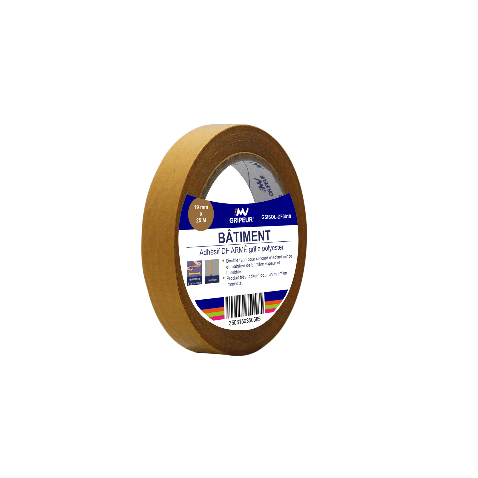 Adhésif DF GSISOL-DF grille polyester transparent 85µ 19mm x 25m LIMA - GSISOL-DF0019