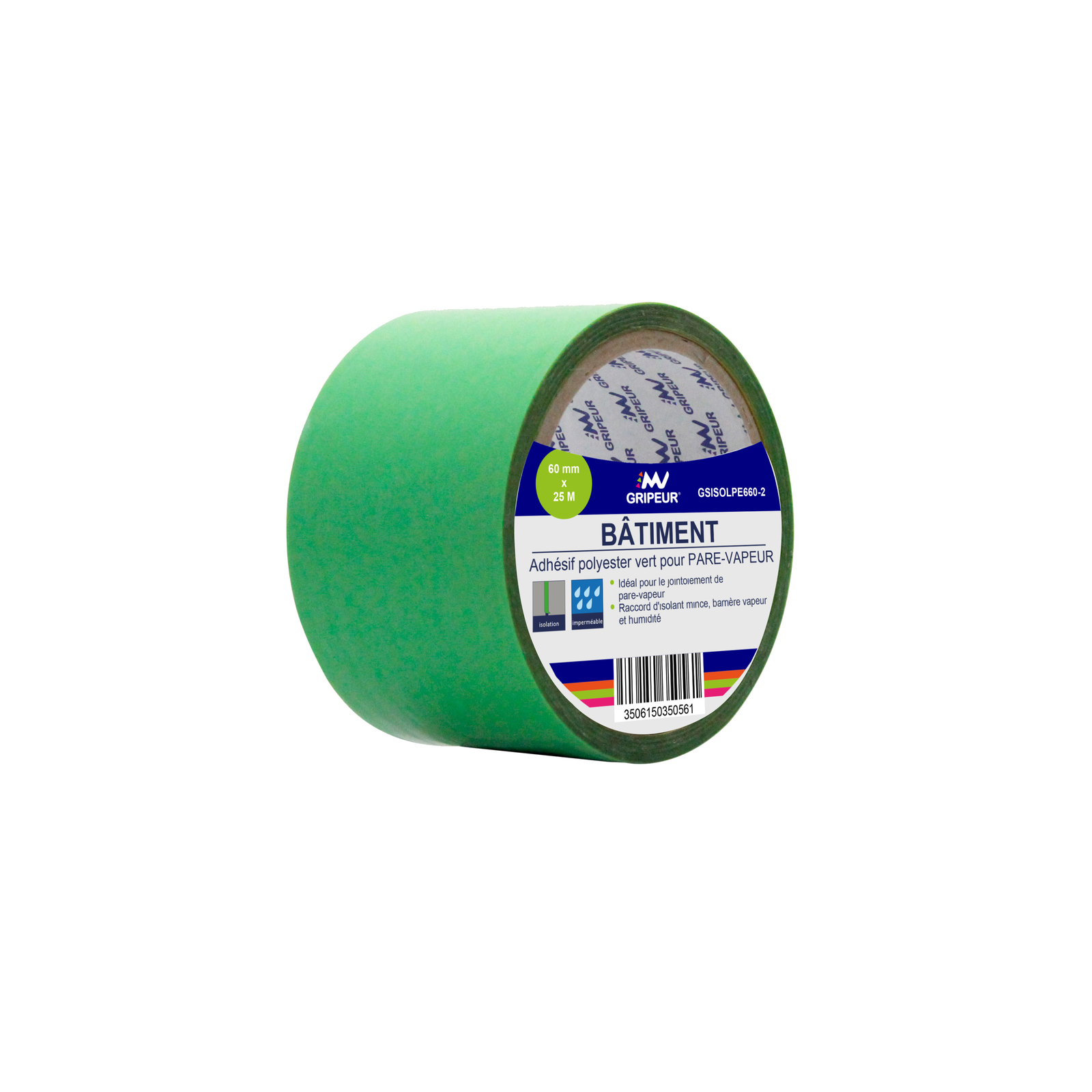 Adhésif GSISOLPE6 film PE vert 295µ 60mm x 25m LIMA - GSISOLPE660-2